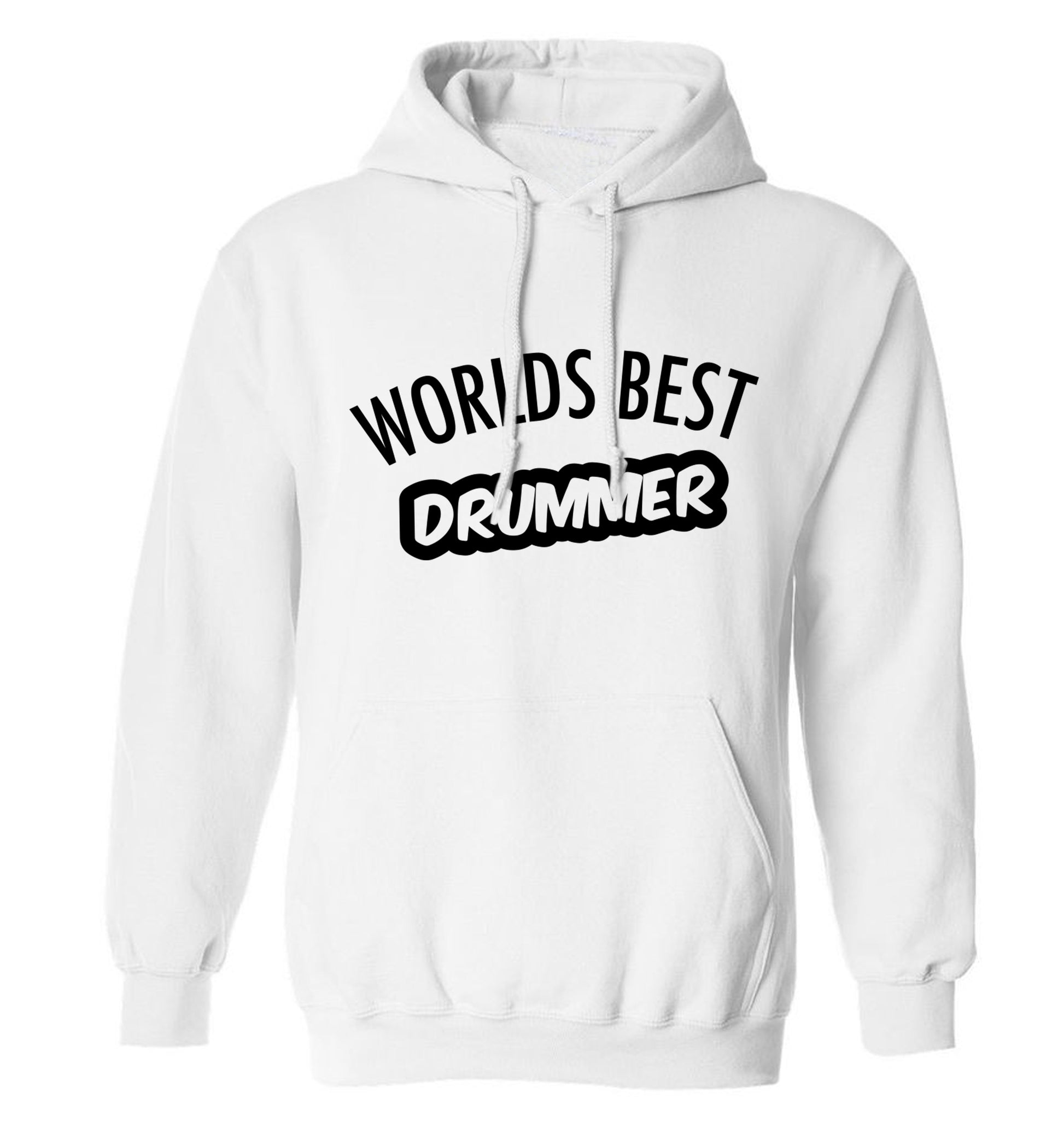 Worlds best drummer adults unisex white hoodie 2XL