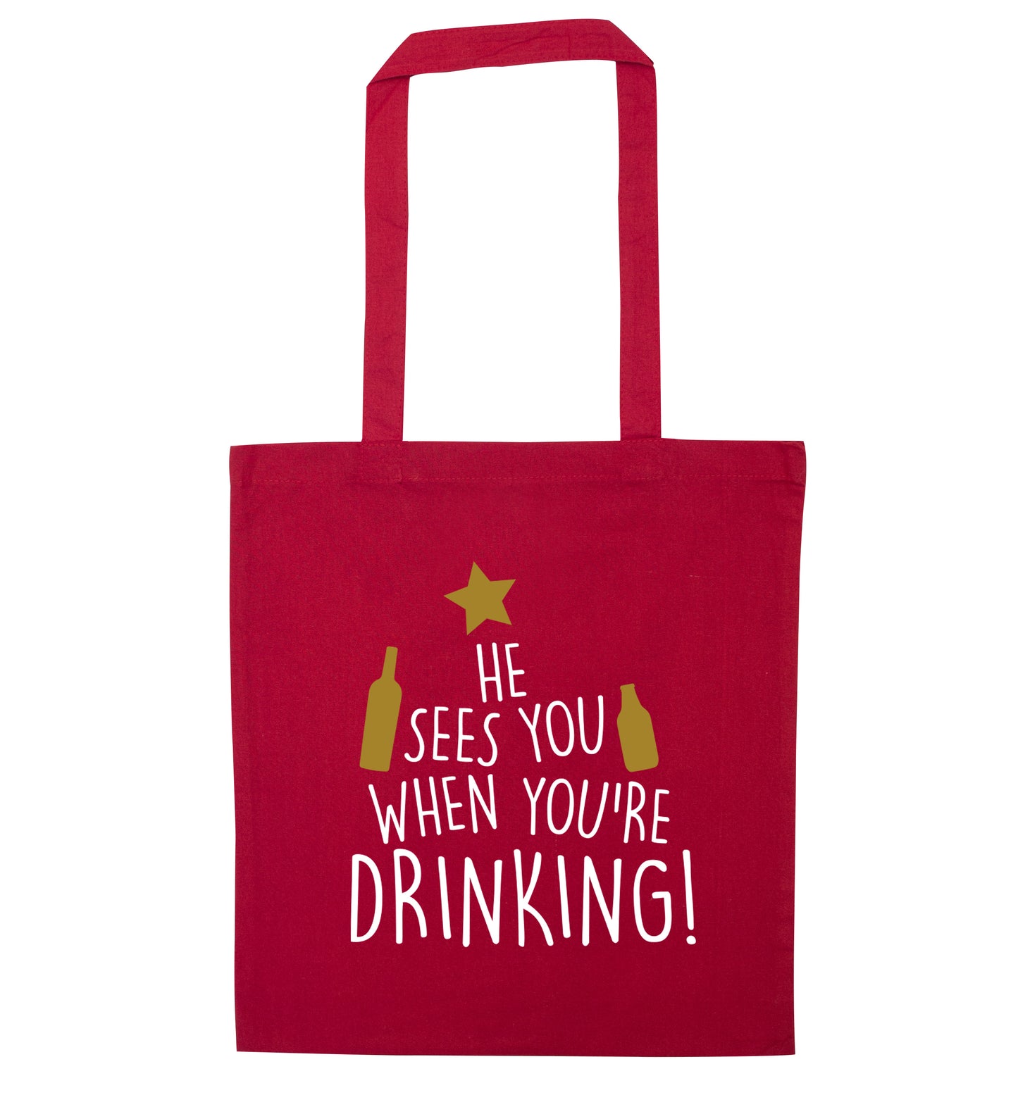 He sees you when you're drinking red tote bag