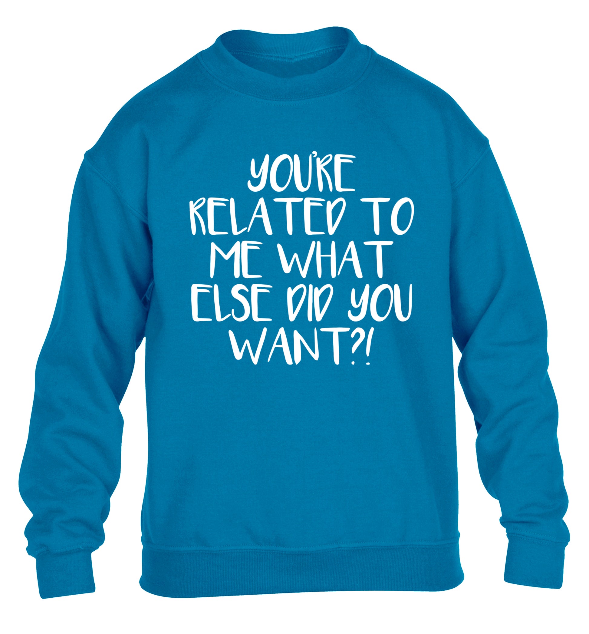 You're related to me what more do you want? children's blue sweater 12-13 Years