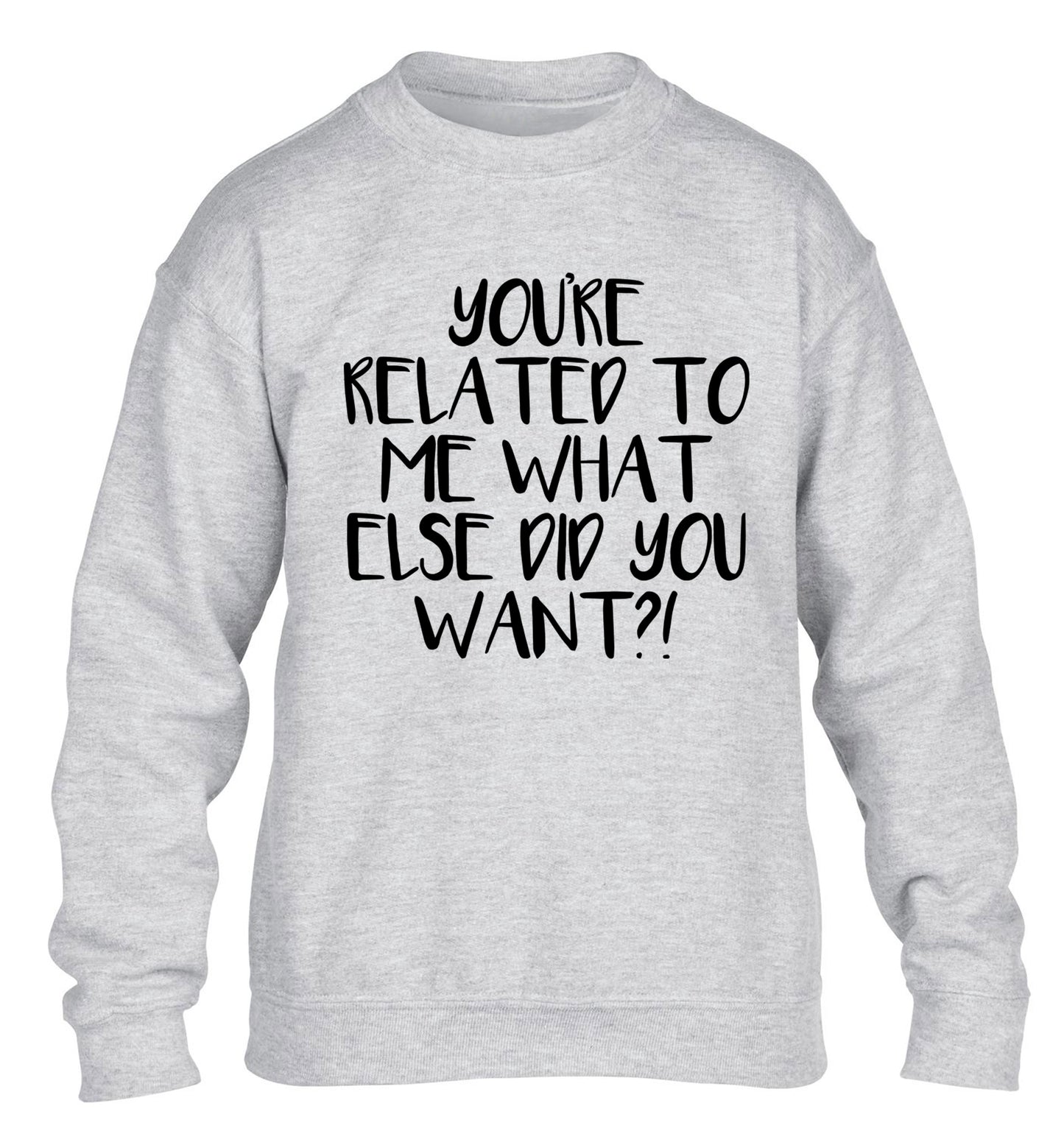 You're related to me what more do you want? children's grey sweater 12-13 Years