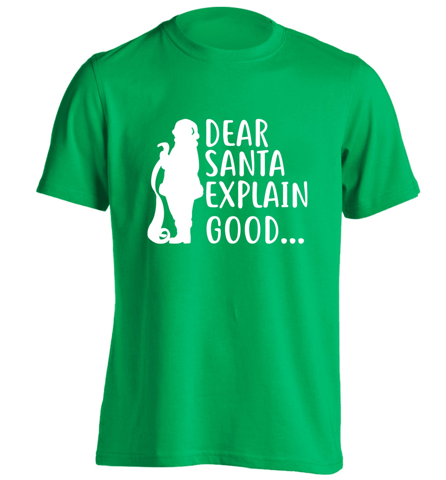 Dear Santa explain good... adults unisex green Tshirt 2XL