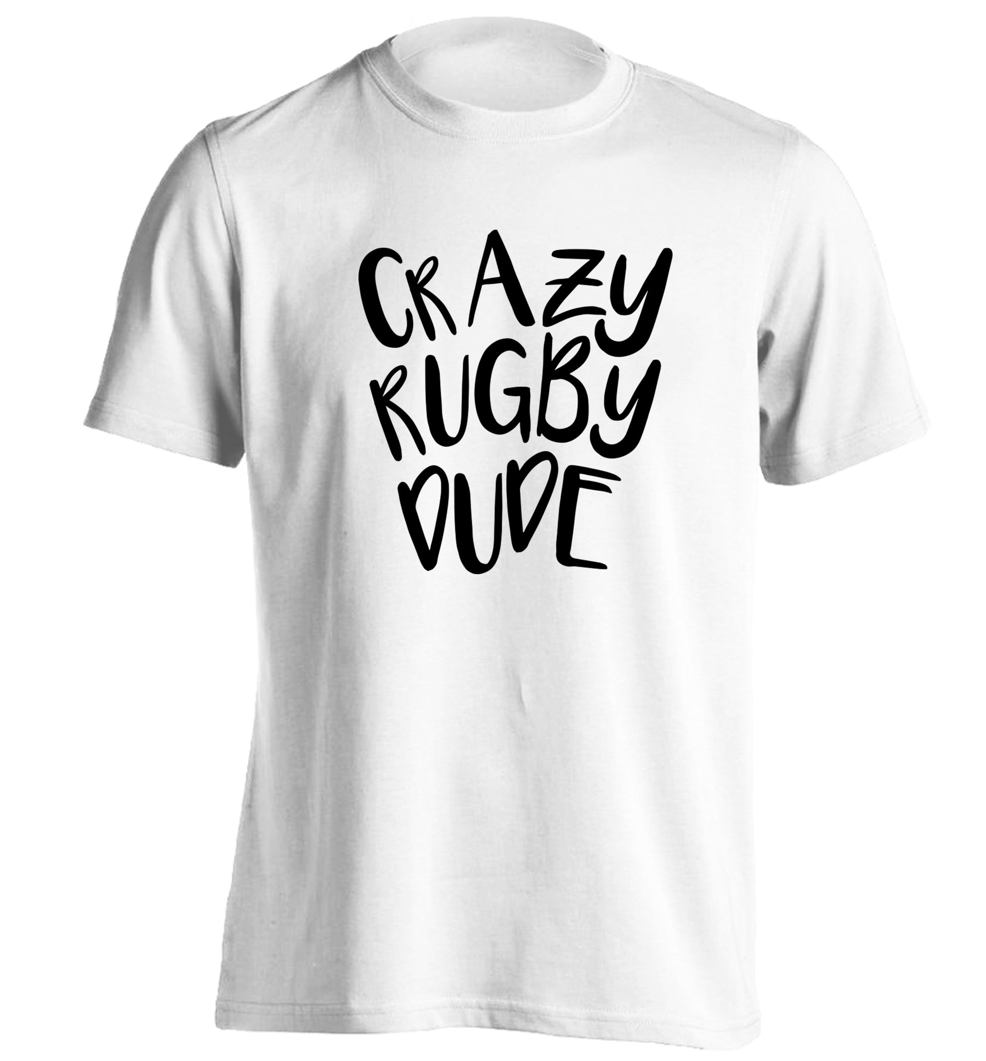 Crazy rugby dude adults unisex white Tshirt 2XL