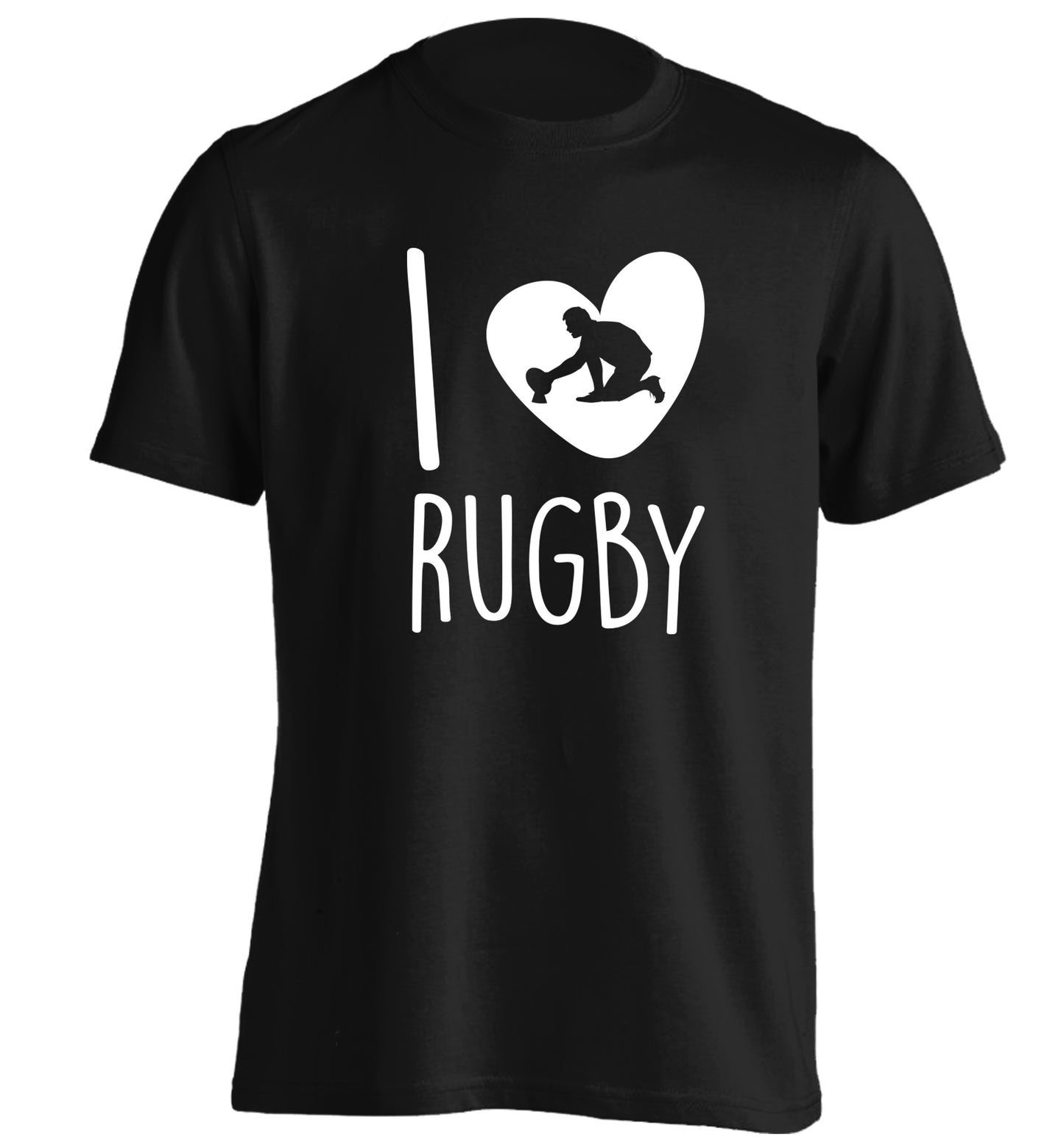 I love rugby adults unisex black Tshirt 2XL