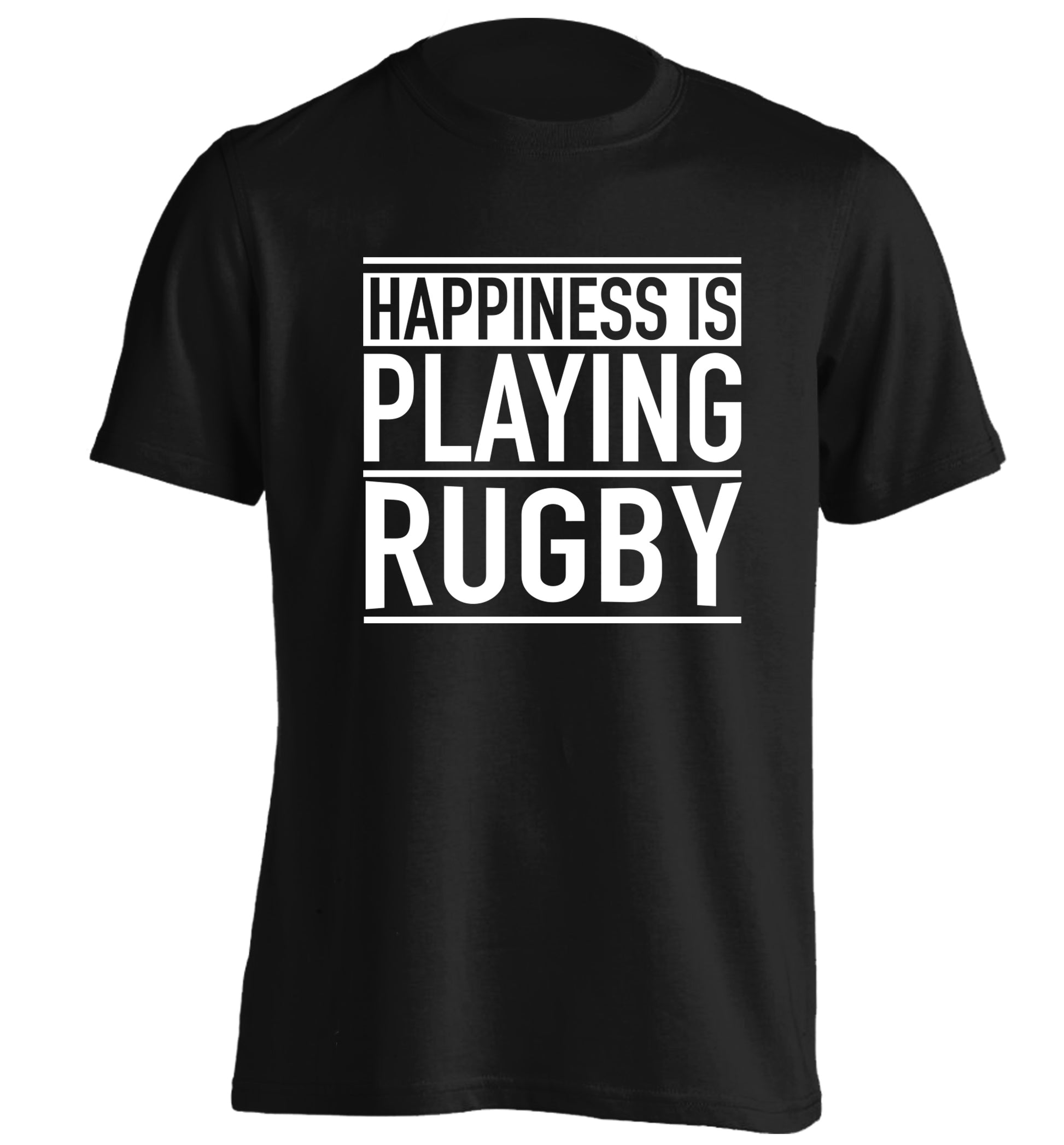 Happiness is playing rugby adults unisex black Tshirt 2XL