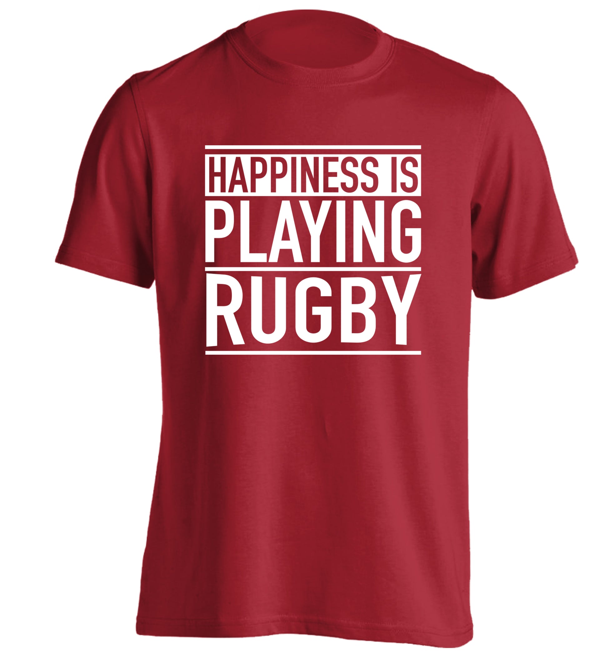 Happiness is playing rugby adults unisex red Tshirt 2XL