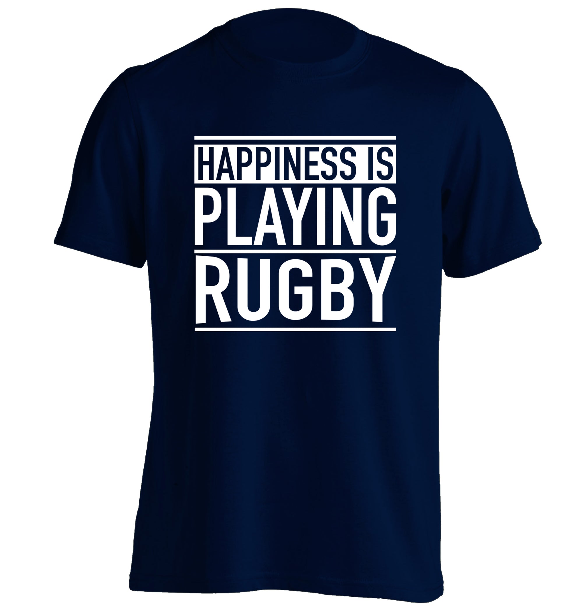 Happiness is playing rugby adults unisex navy Tshirt 2XL