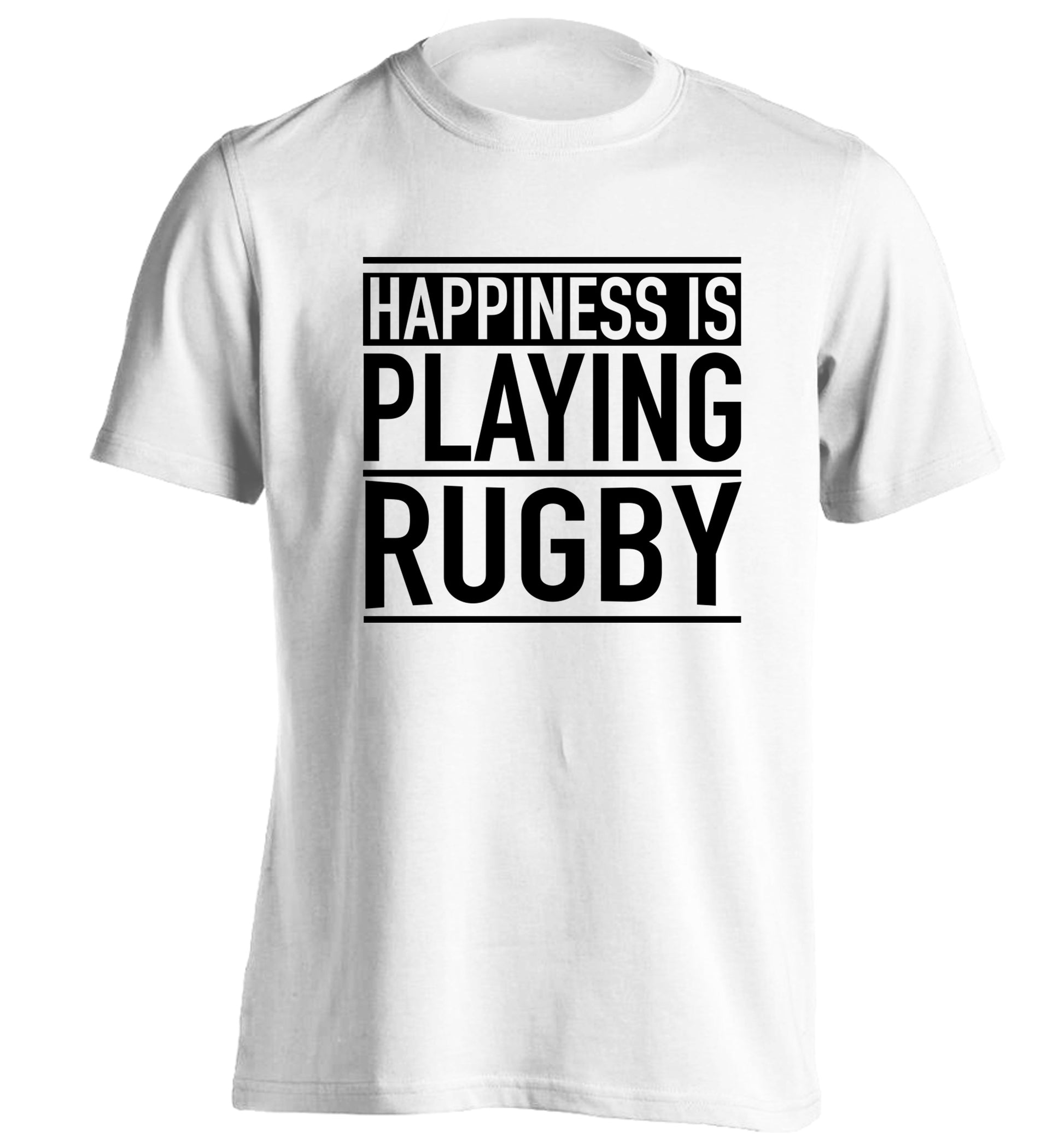 Happiness is playing rugby adults unisex white Tshirt 2XL