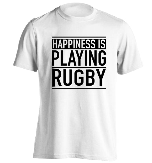 Happiness is playing rugby adults unisex white Tshirt 2XL