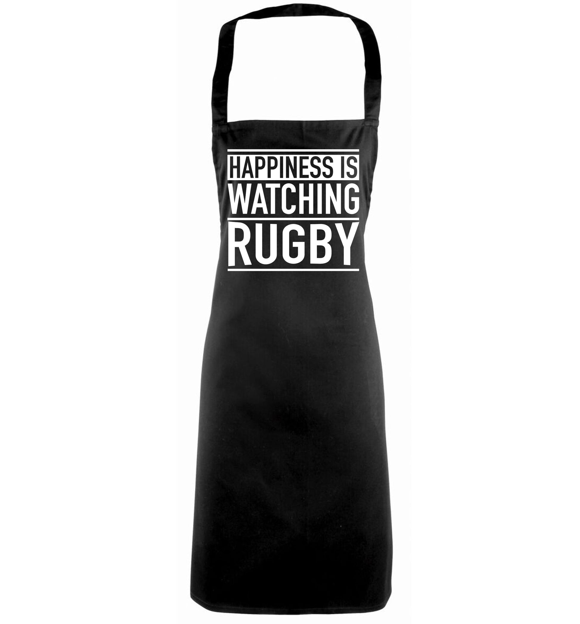 Happiness is watching rugby black apron