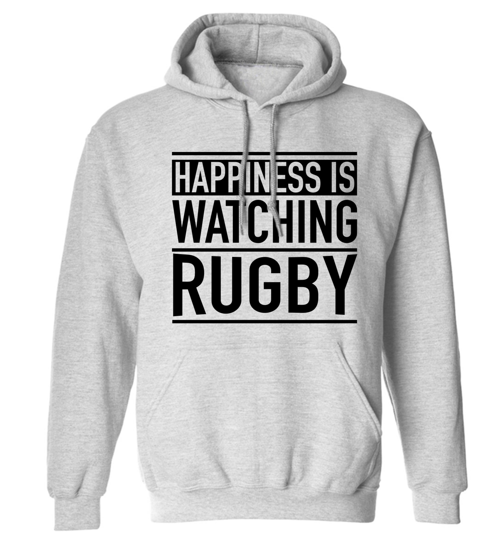 Happiness is watching rugby adults unisex grey hoodie 2XL