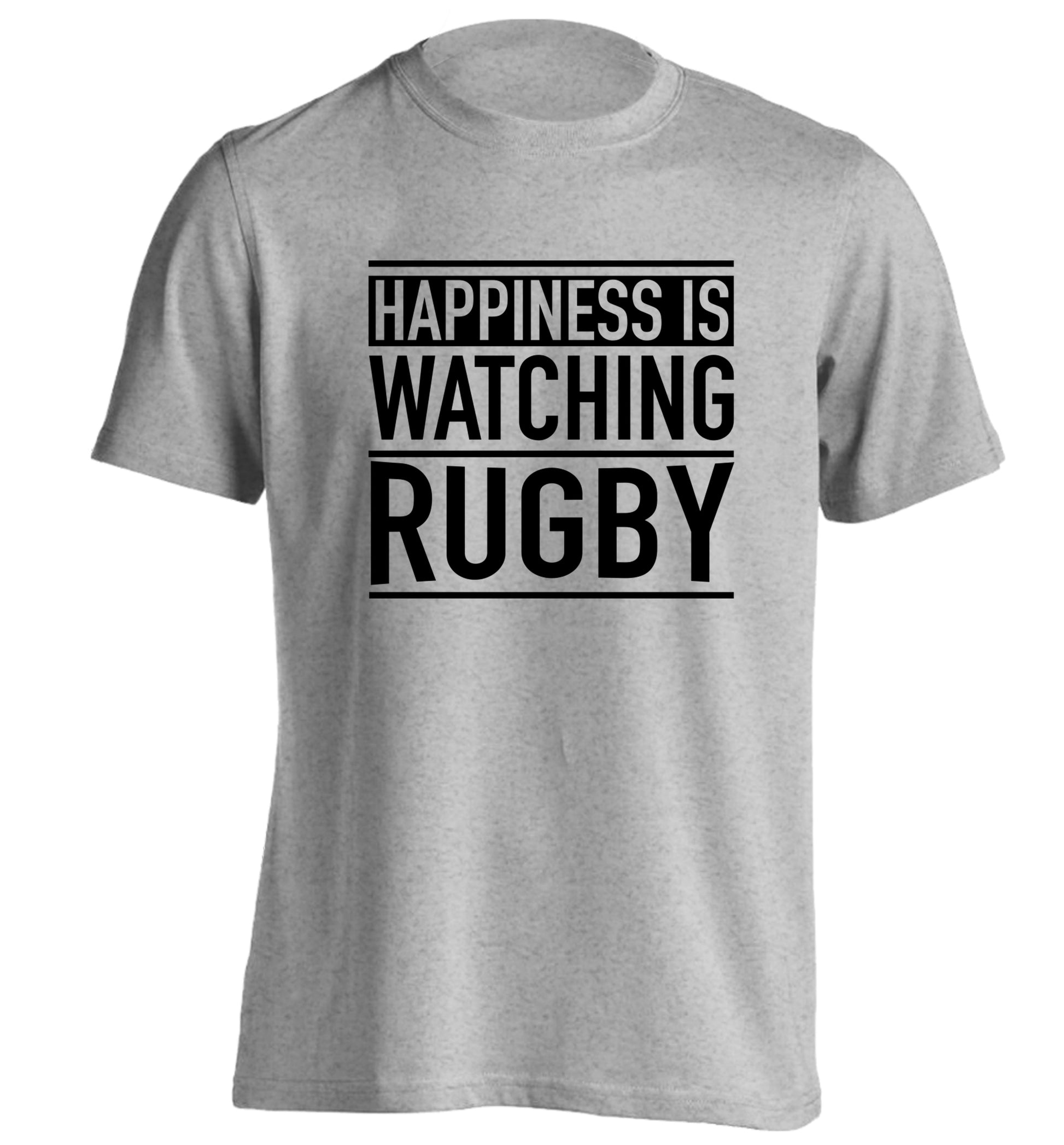 Happiness is watching rugby adults unisex grey Tshirt 2XL