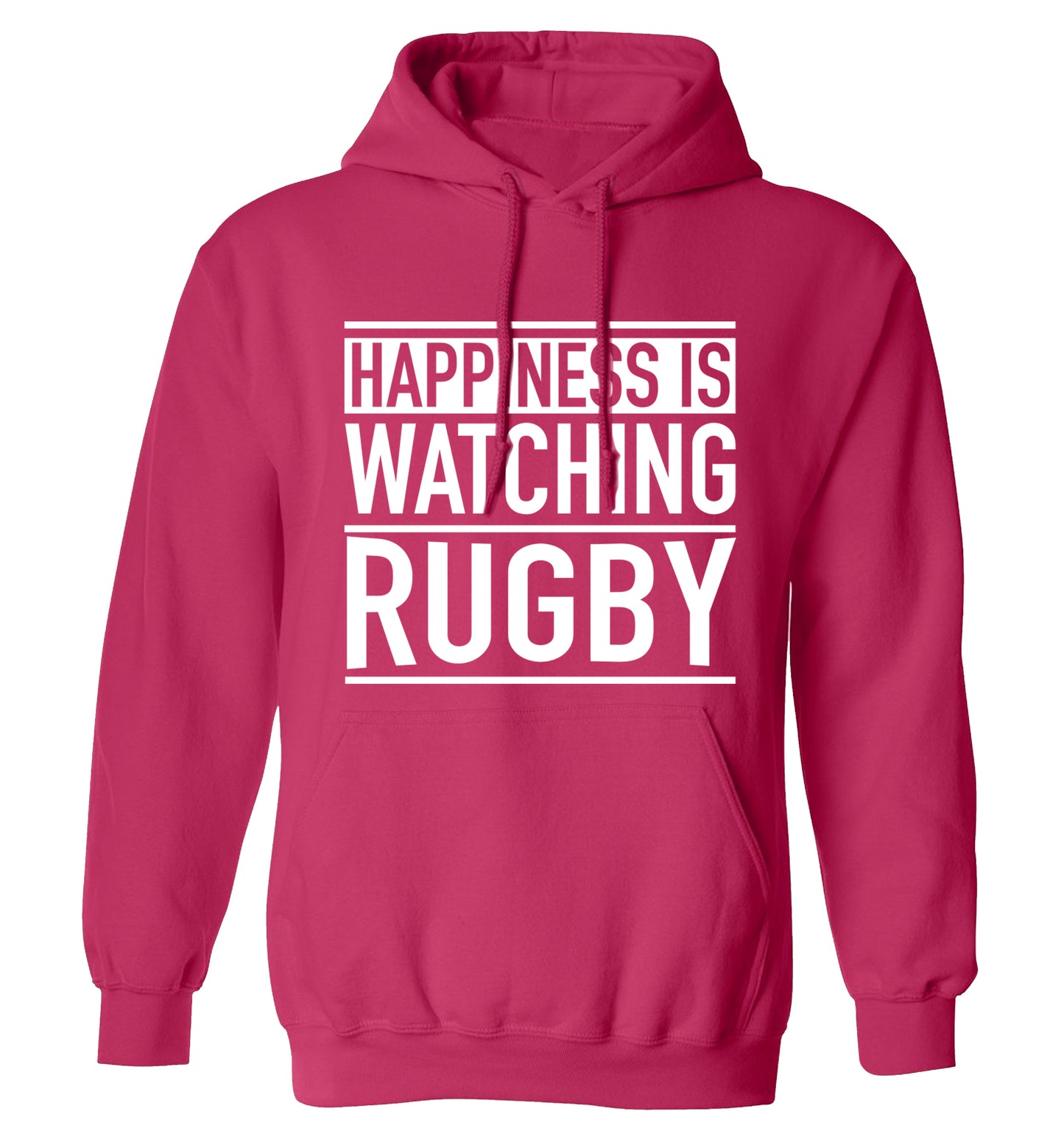 Happiness is watching rugby adults unisex pink hoodie 2XL