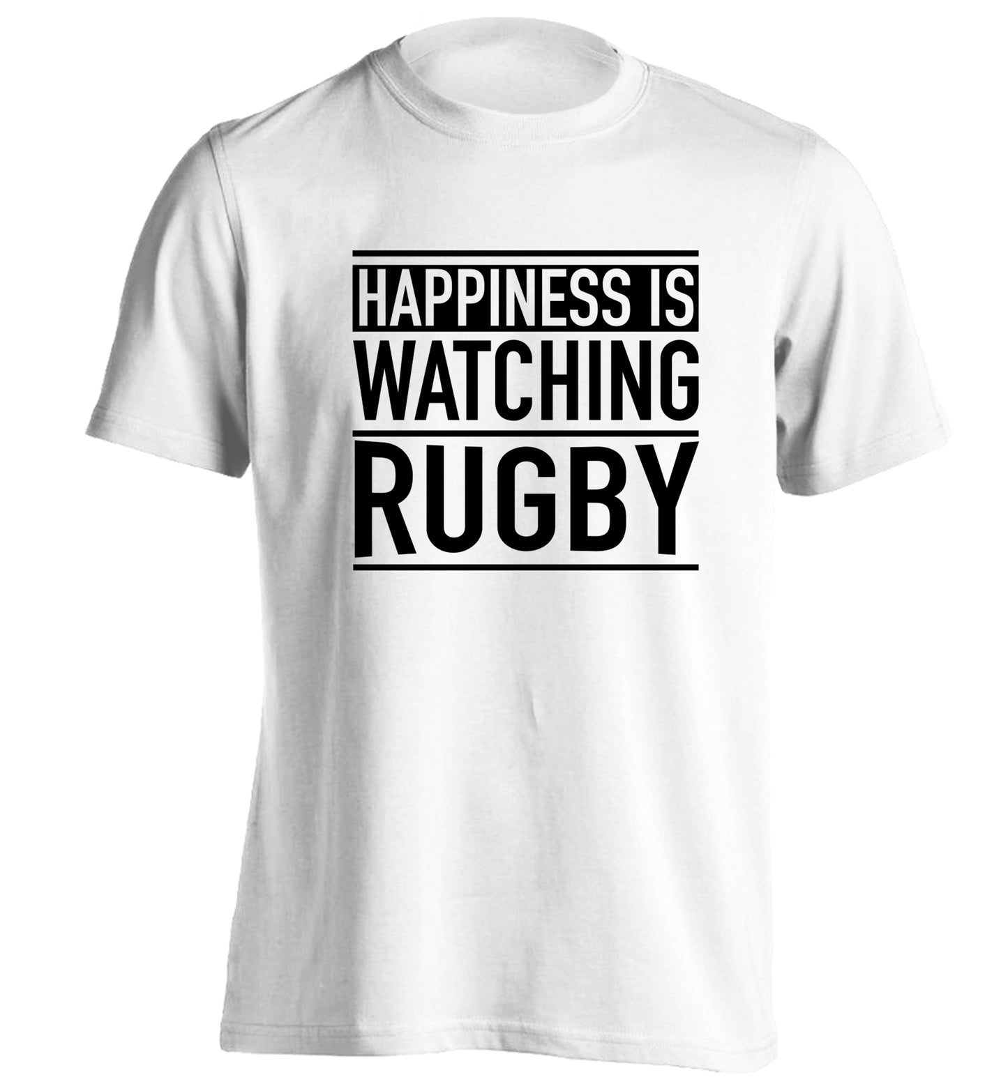Happiness is watching rugby adults unisex white Tshirt 2XL