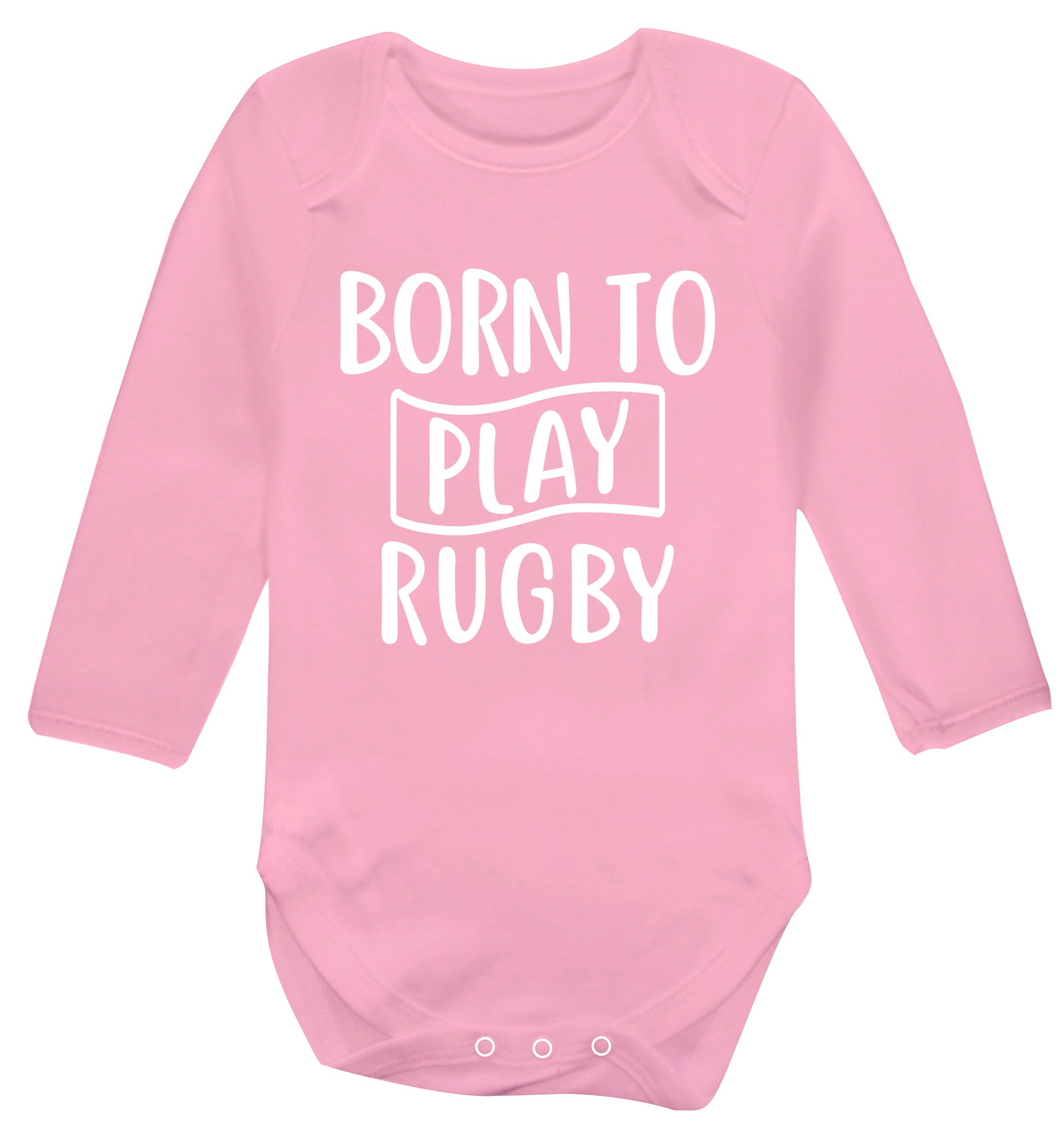Born to play rugby Baby Vest long sleeved pale pink 6-12 months