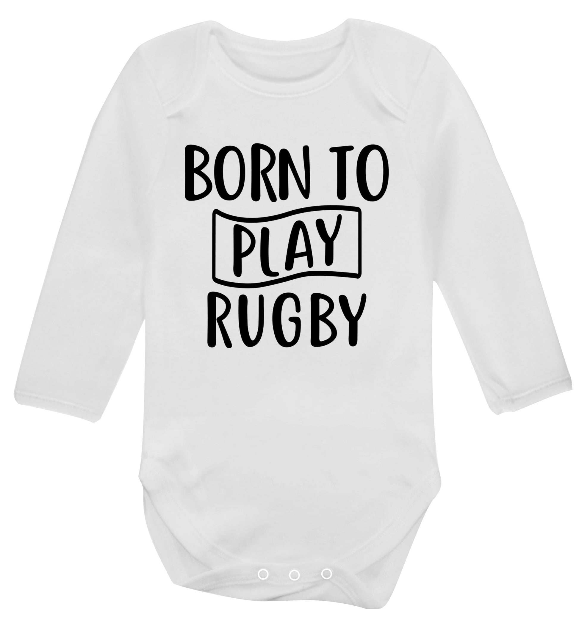 Born to play rugby Baby Vest long sleeved white 6-12 months