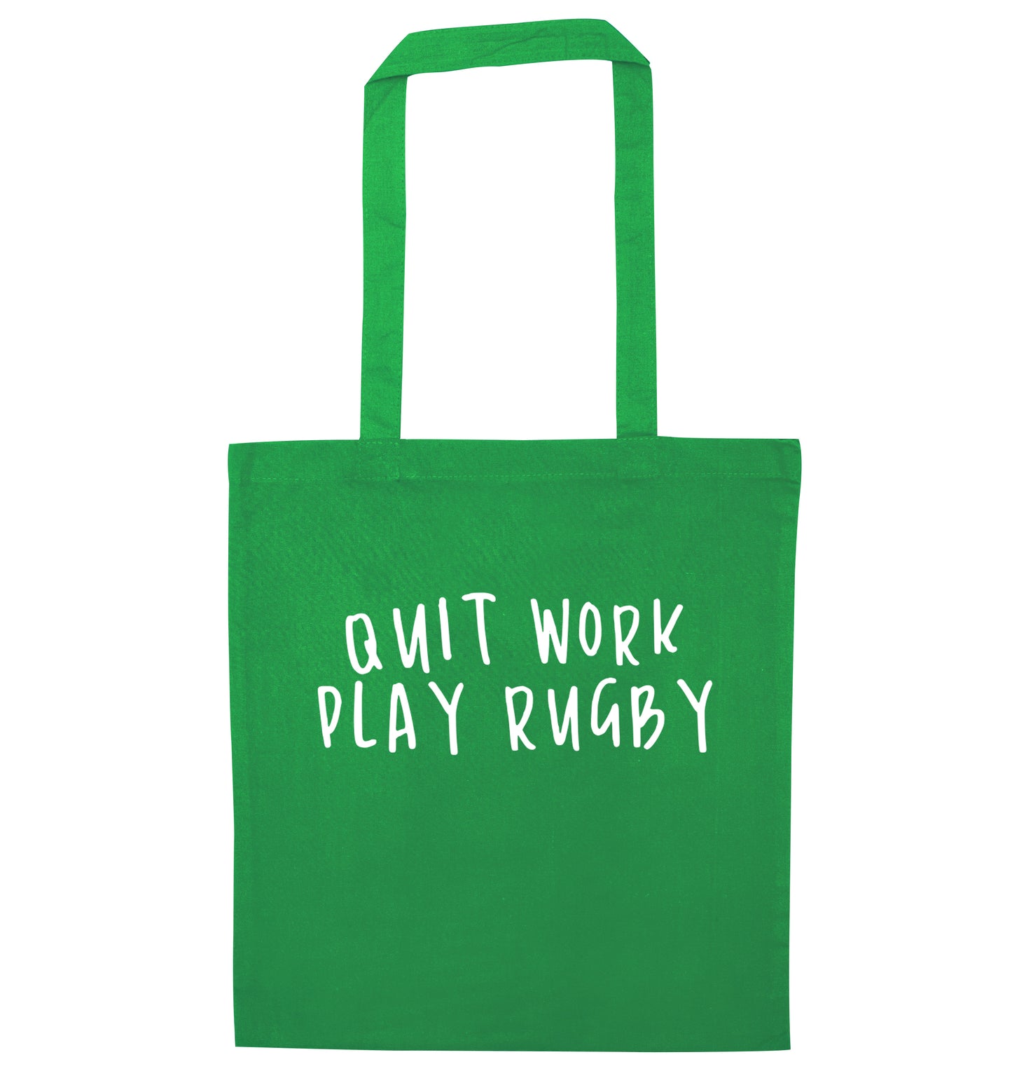 Quit work play rugby green tote bag