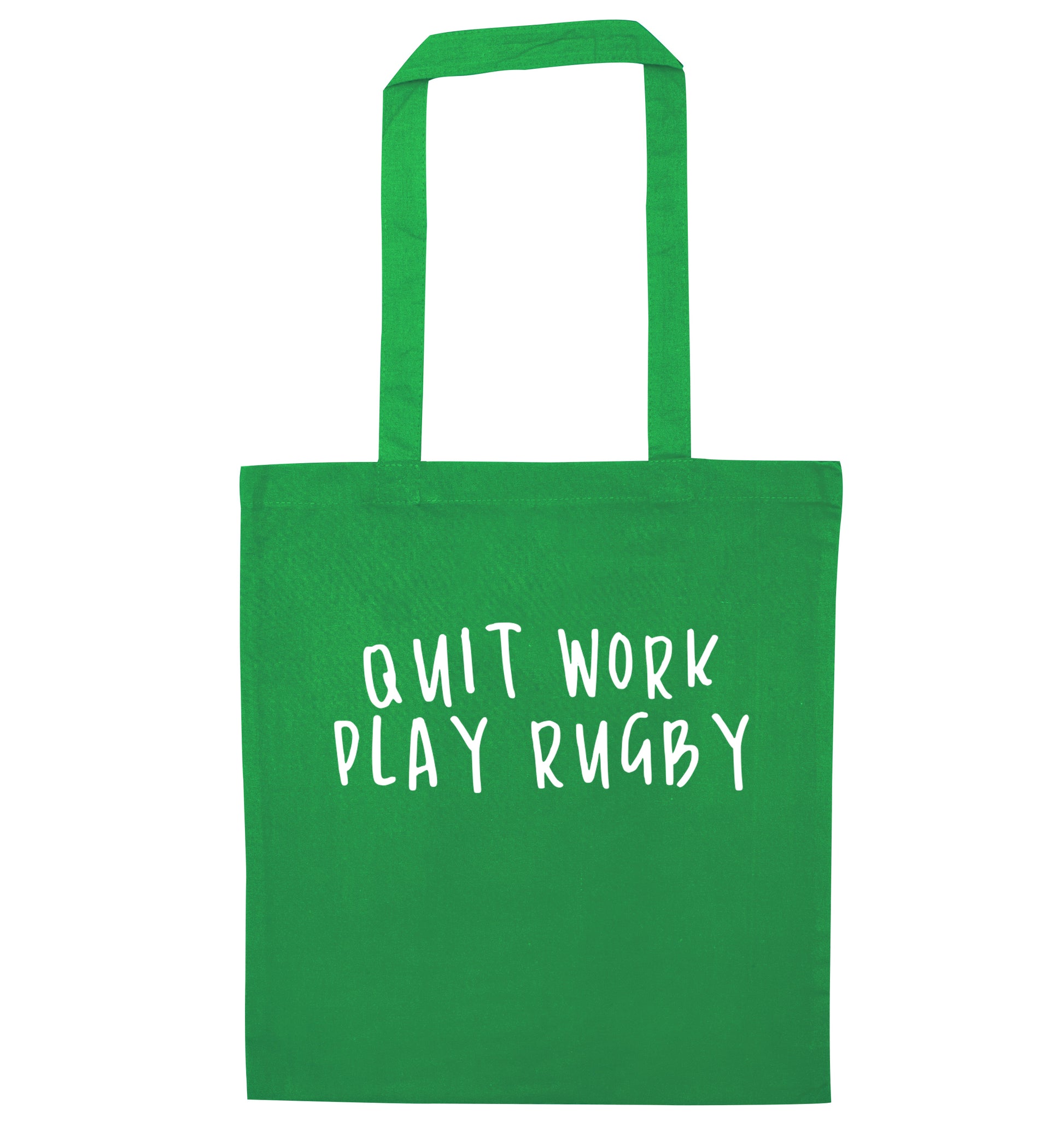 Quit work play rugby green tote bag