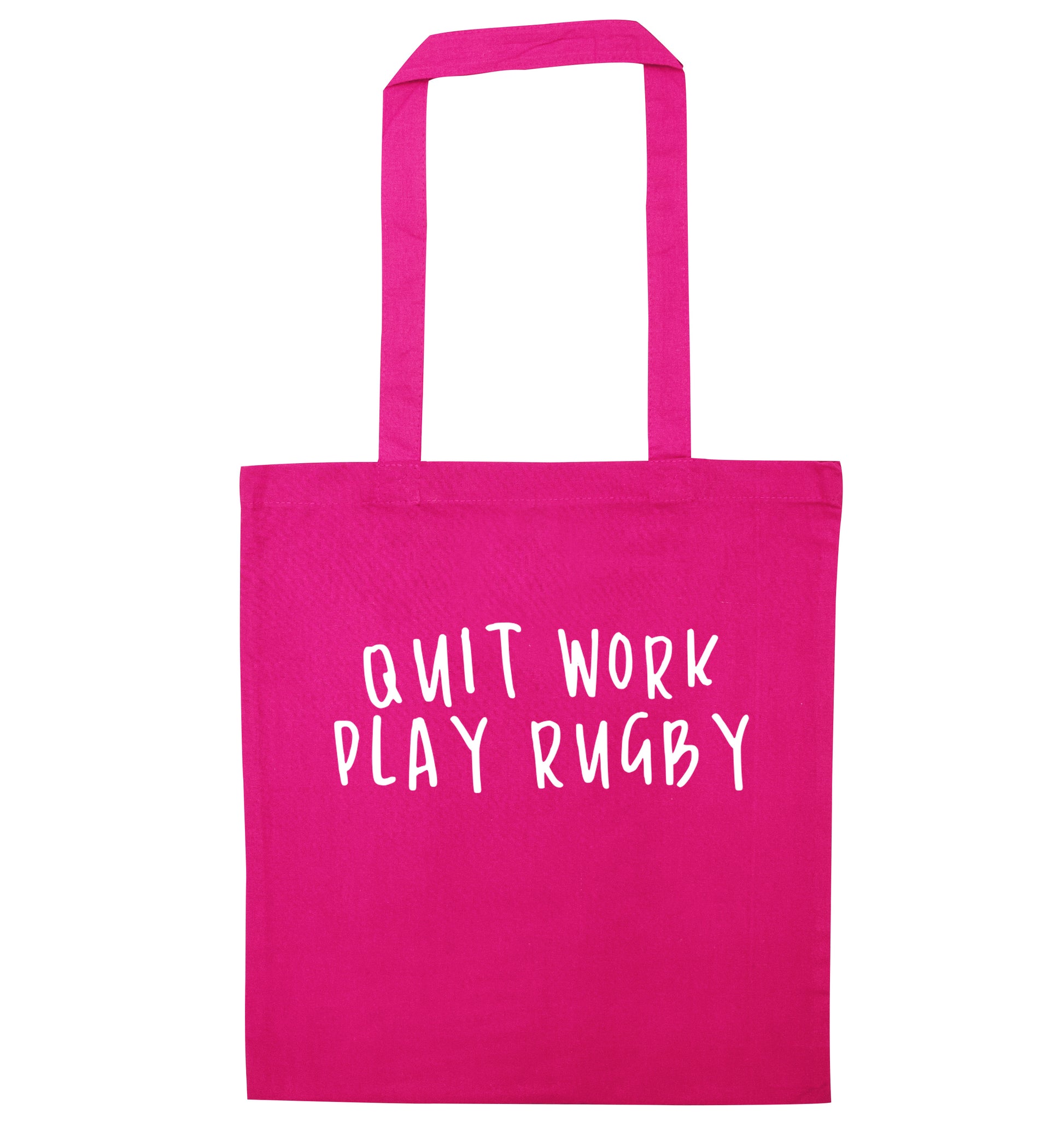 Quit work play rugby pink tote bag