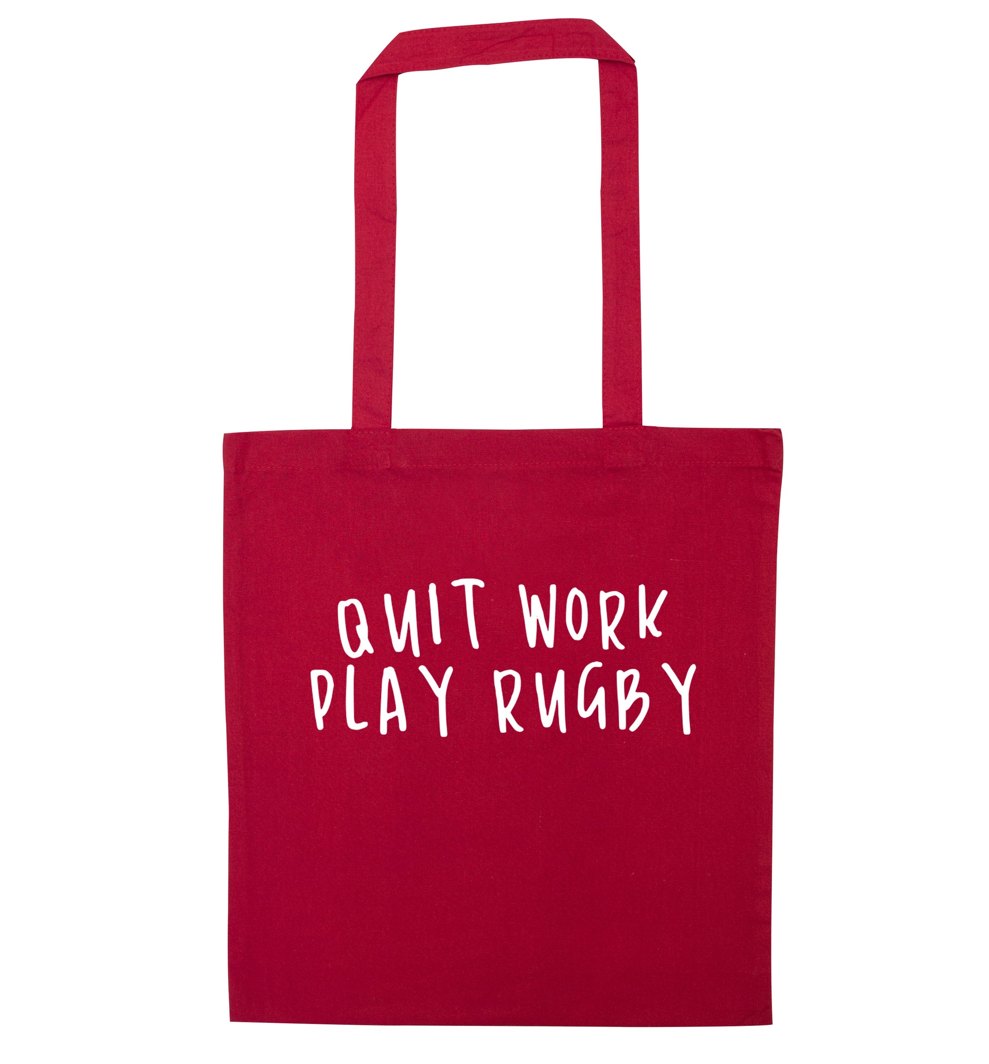 Quit work play rugby red tote bag