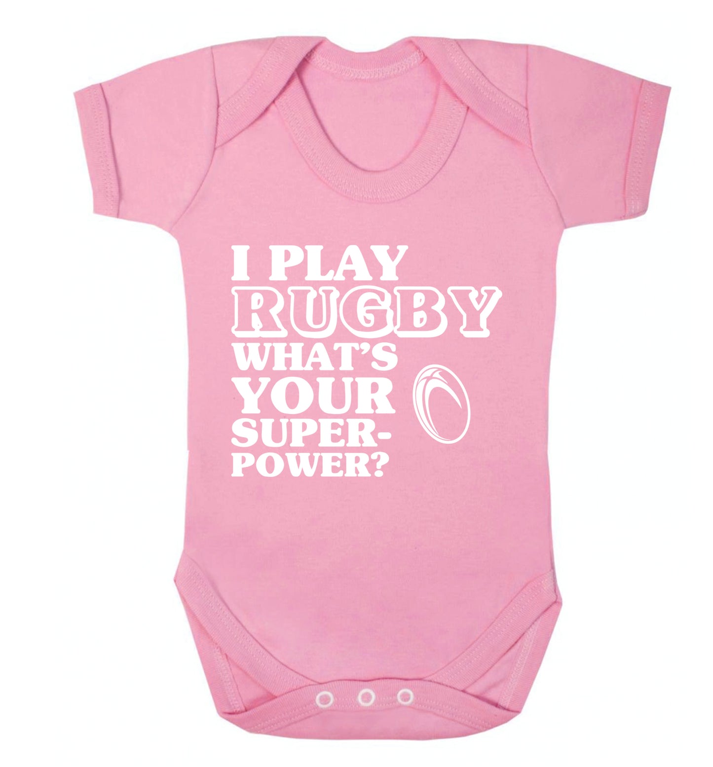 I play rugby what's your superpower? Baby Vest pale pink 18-24 months