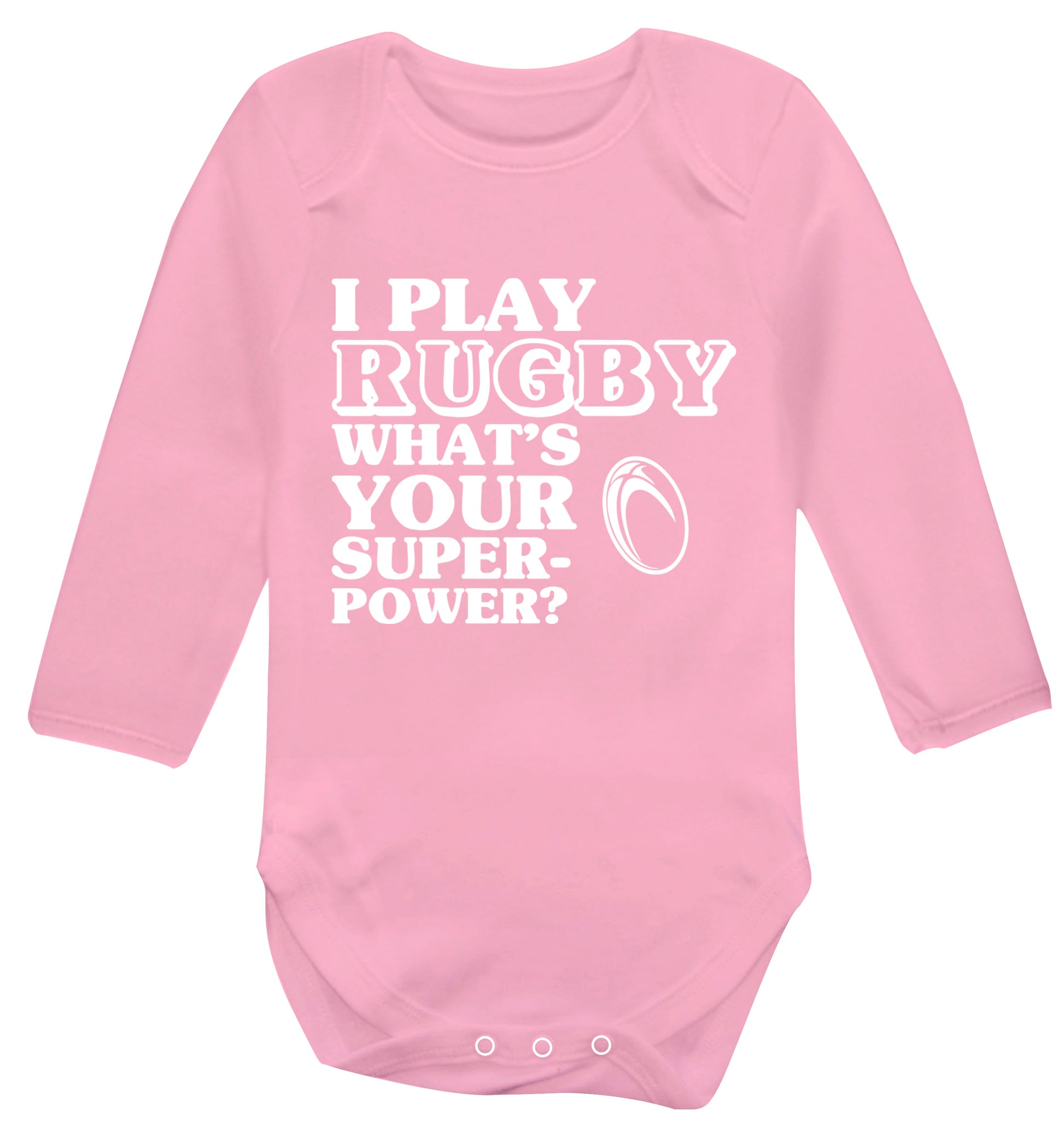 I play rugby what's your superpower? Baby Vest long sleeved pale pink 6-12 months