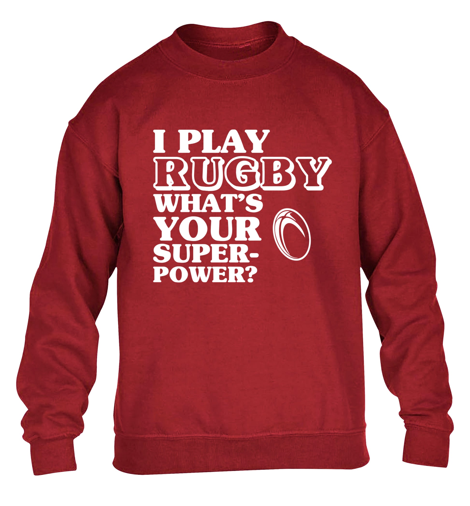 I play rugby what's your superpower? children's grey sweater 12-13 Years