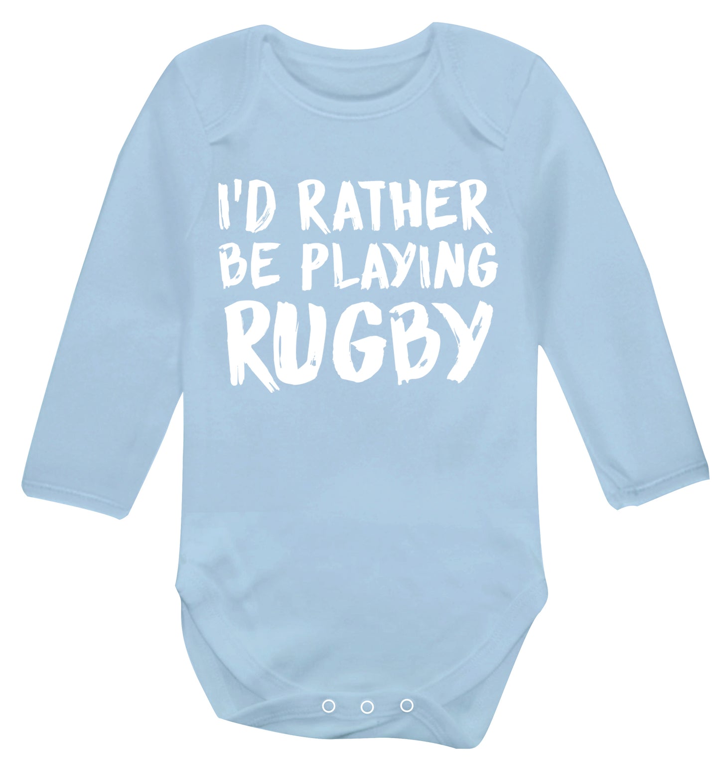 I'd rather be playing rugby Baby Vest long sleeved pale blue 6-12 months