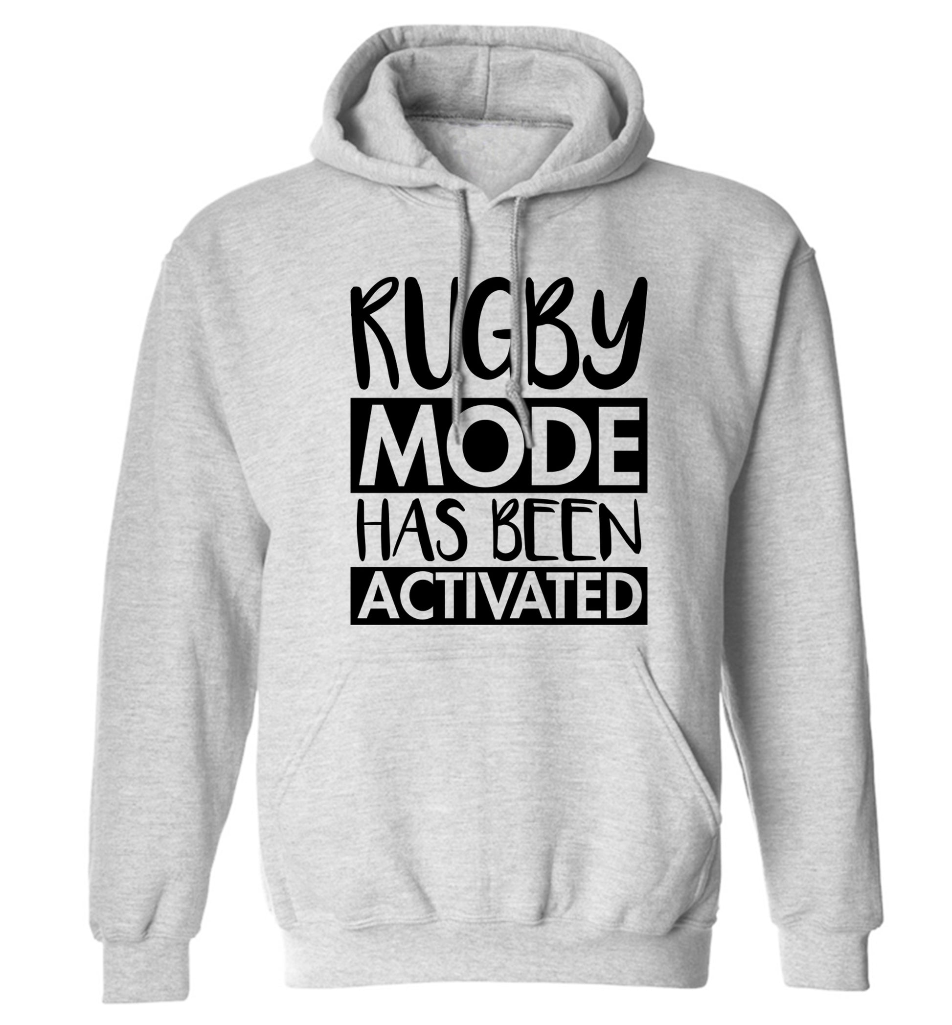 Rugby mode activated adults unisex grey hoodie 2XL