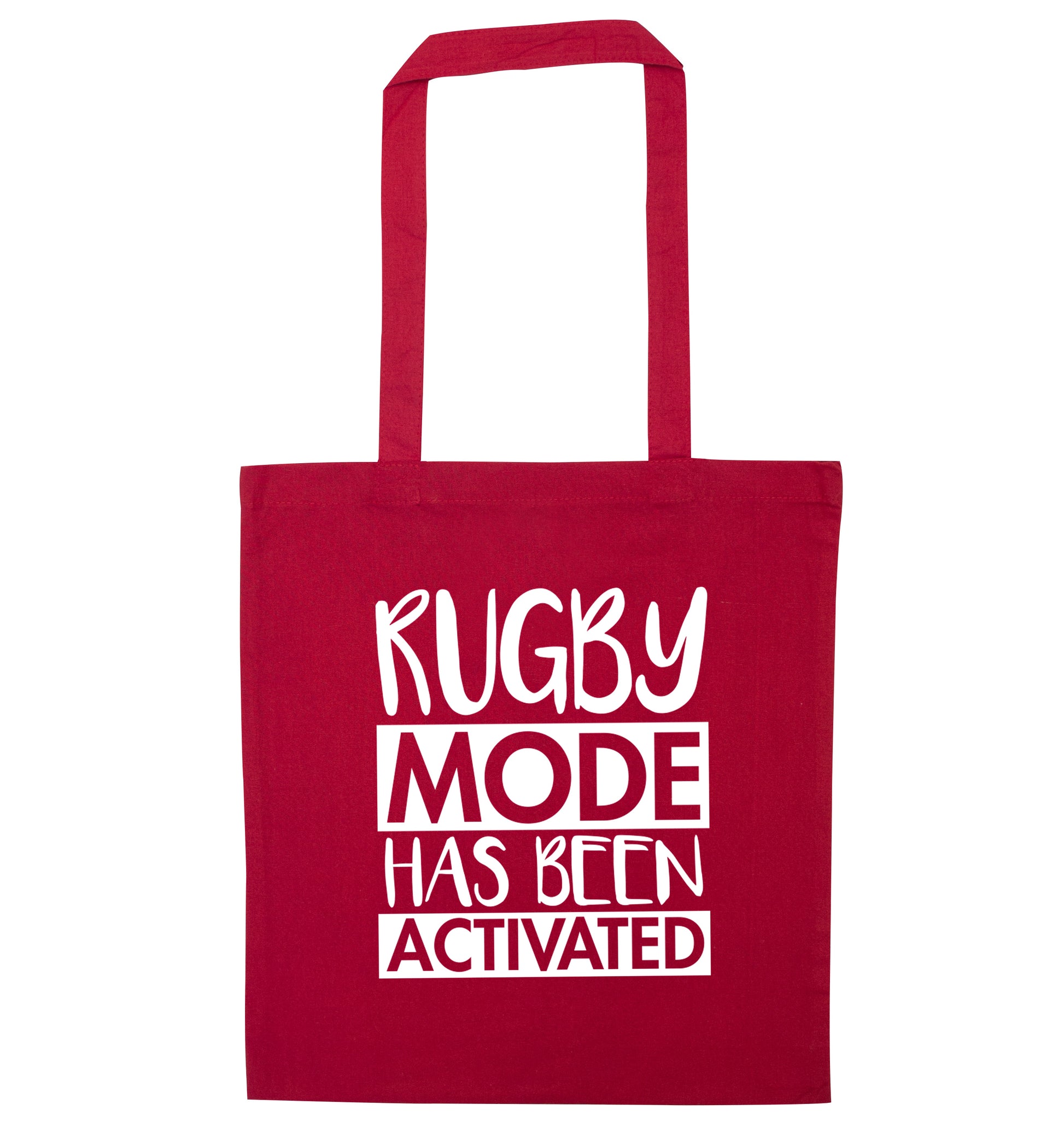 Rugby mode activated red tote bag