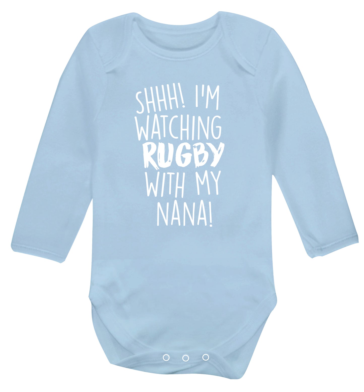 Shh I'm watching rugby with my nana Baby Vest long sleeved pale blue 6-12 months