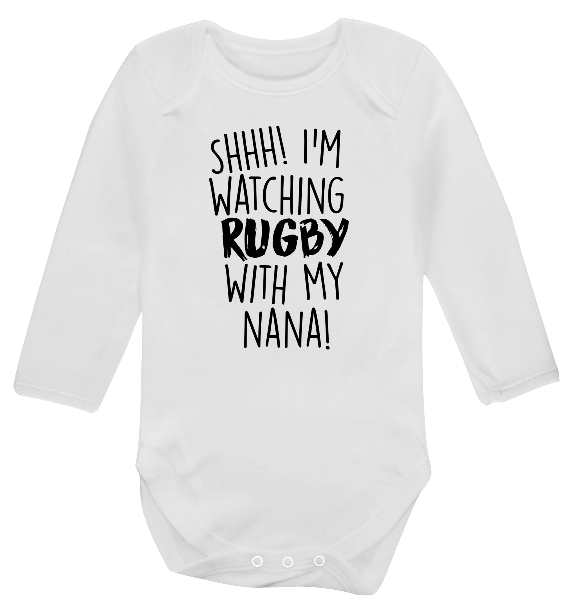 Shh I'm watching rugby with my nana Baby Vest long sleeved white 6-12 months