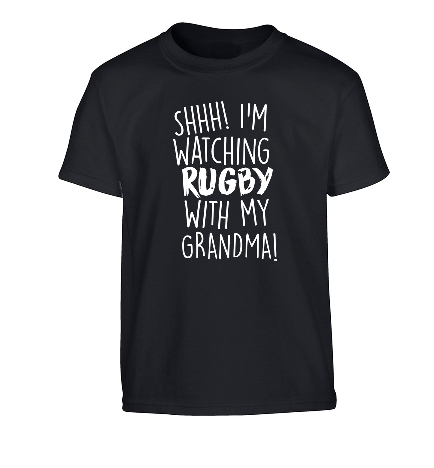 Shh I'm watching rugby with my grandma Children's black Tshirt 12-13 Years