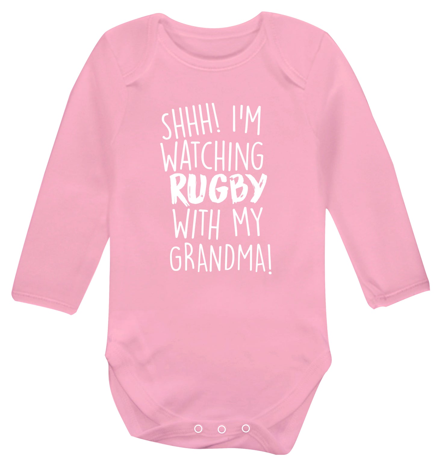 Shh I'm watching rugby with my grandma Baby Vest long sleeved pale pink 6-12 months