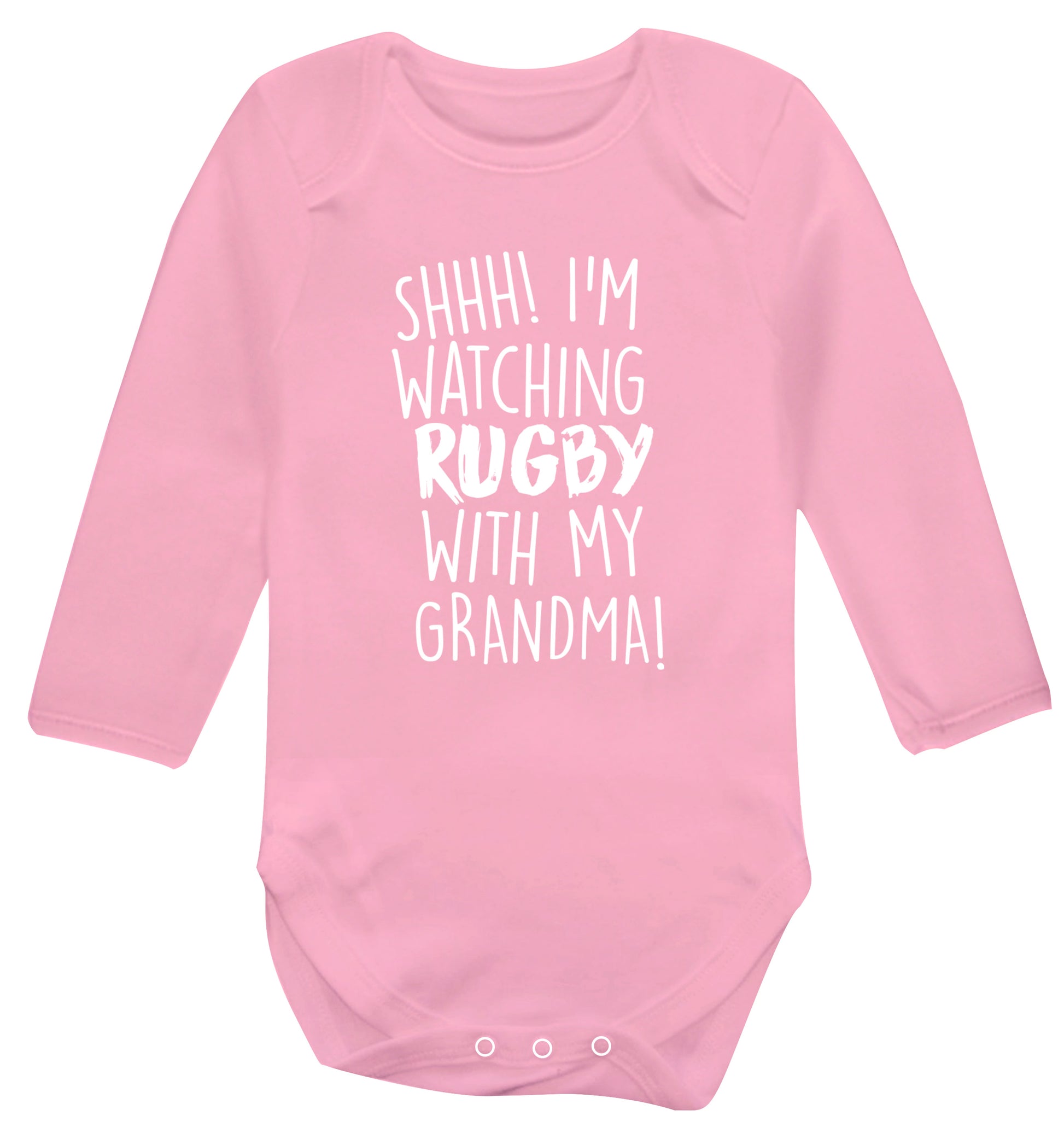 Shh I'm watching rugby with my grandma Baby Vest long sleeved pale pink 6-12 months
