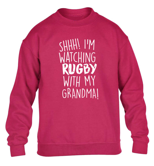 Shh I'm watching rugby with my grandma children's pink sweater 12-13 Years
