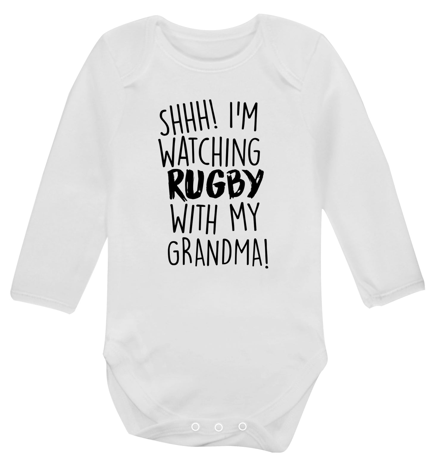 Shh I'm watching rugby with my grandma Baby Vest long sleeved white 6-12 months