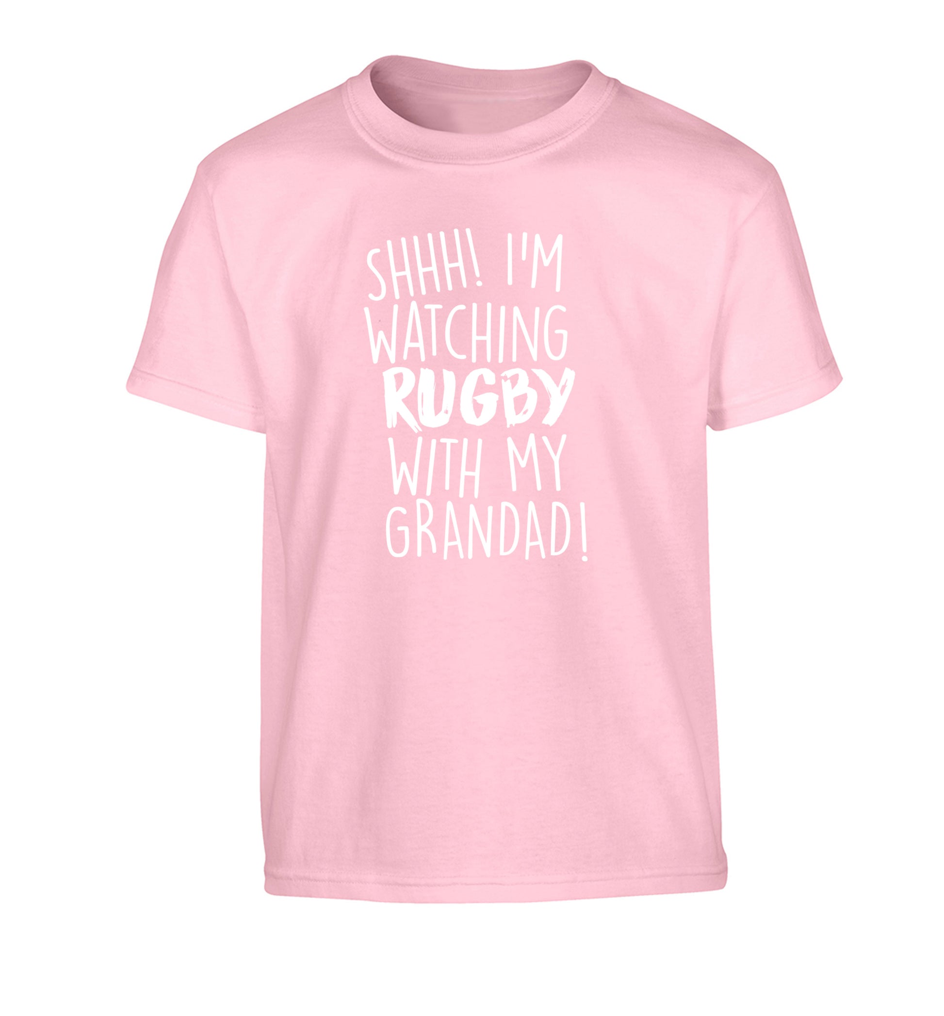 Shh I'm watching rugby with my grandad Children's light pink Tshirt 12-13 Years