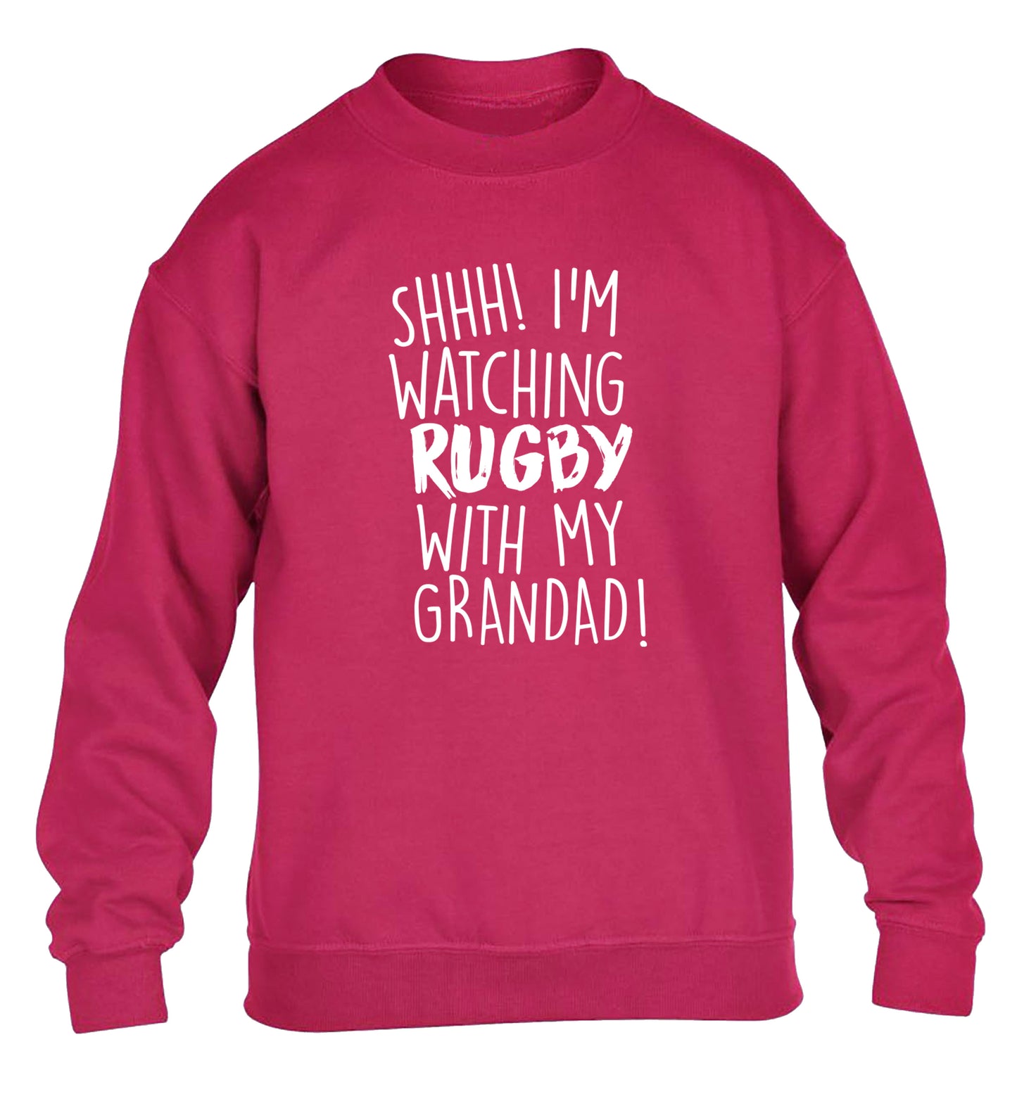 Shh I'm watching rugby with my grandad children's pink sweater 12-13 Years