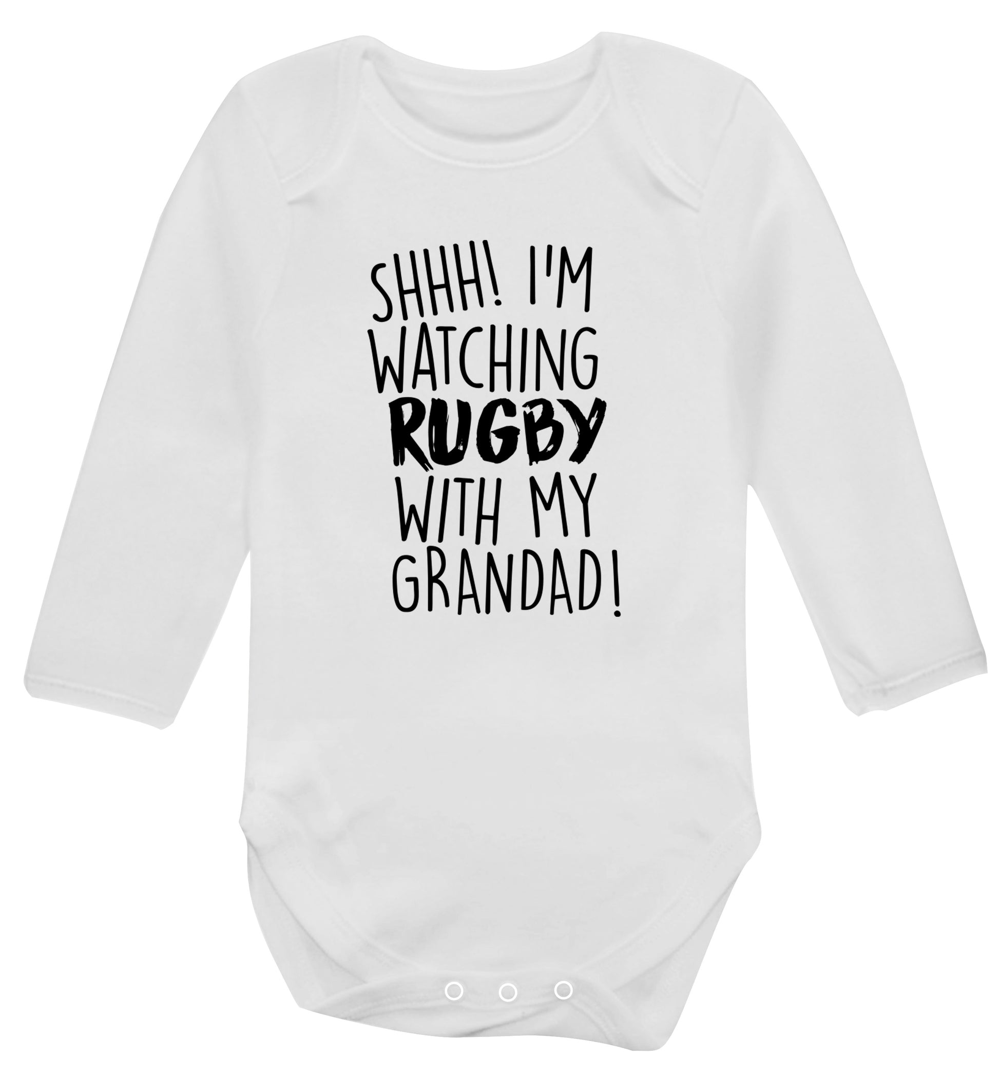 Shh I'm watching rugby with my grandad Baby Vest long sleeved white 6-12 months