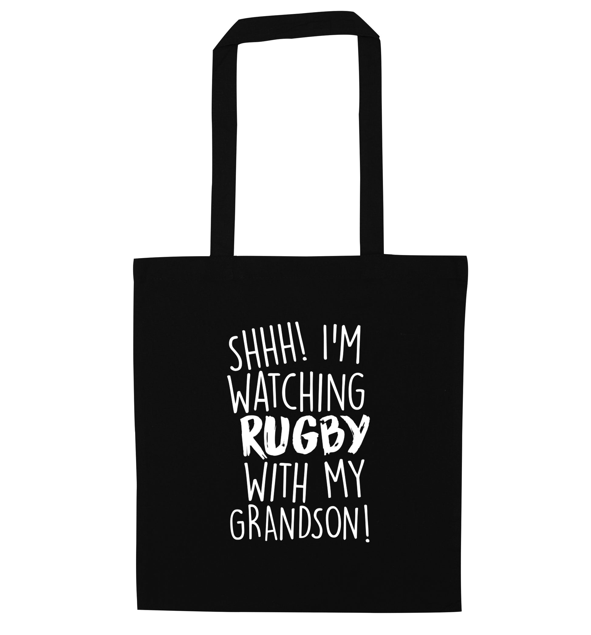 Shh I'm watching rugby with my grandson black tote bag