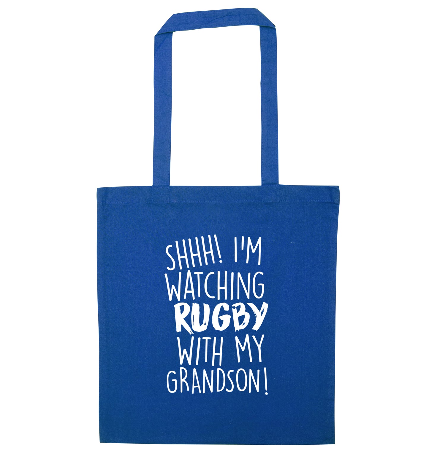 Shh I'm watching rugby with my grandson blue tote bag