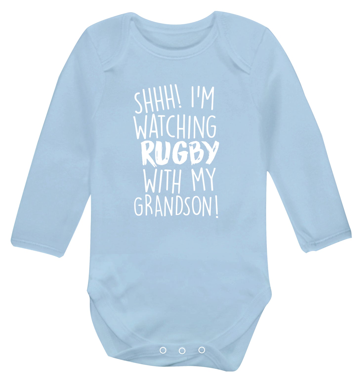 Shh I'm watching rugby with my grandson Baby Vest long sleeved pale blue 6-12 months