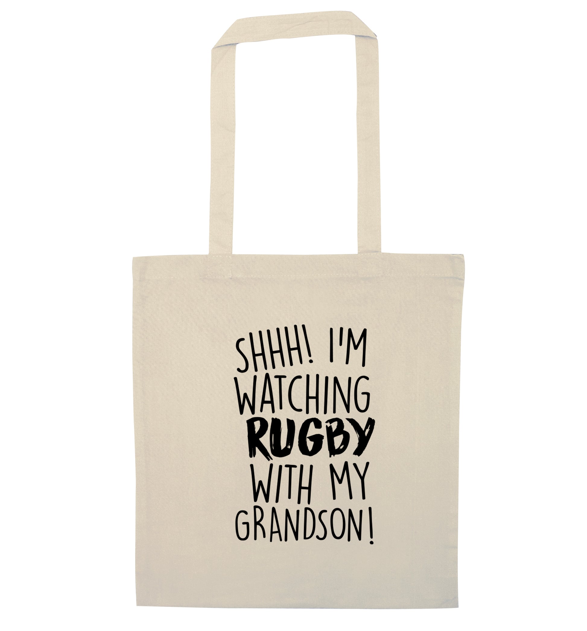 Shh I'm watching rugby with my grandson natural tote bag