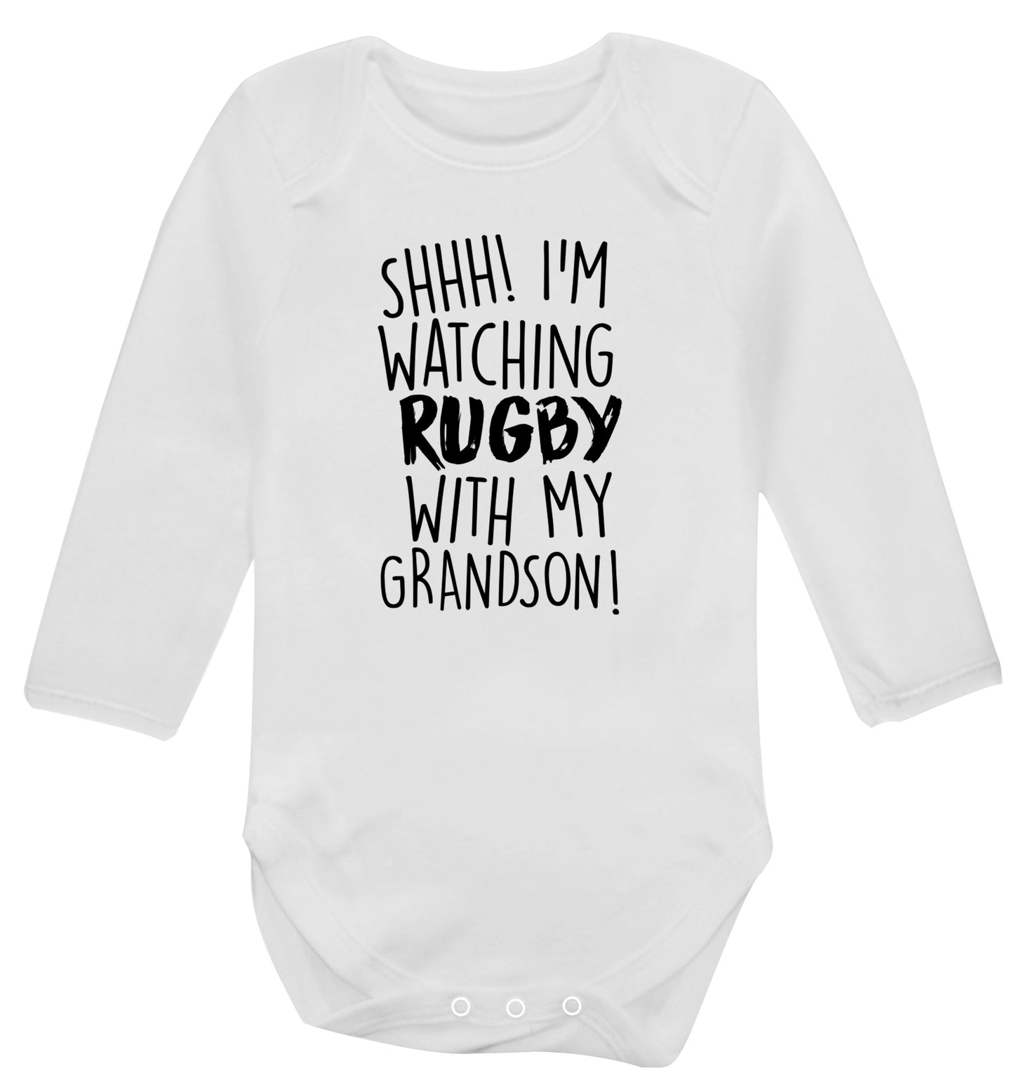 Shh I'm watching rugby with my grandson Baby Vest long sleeved white 6-12 months