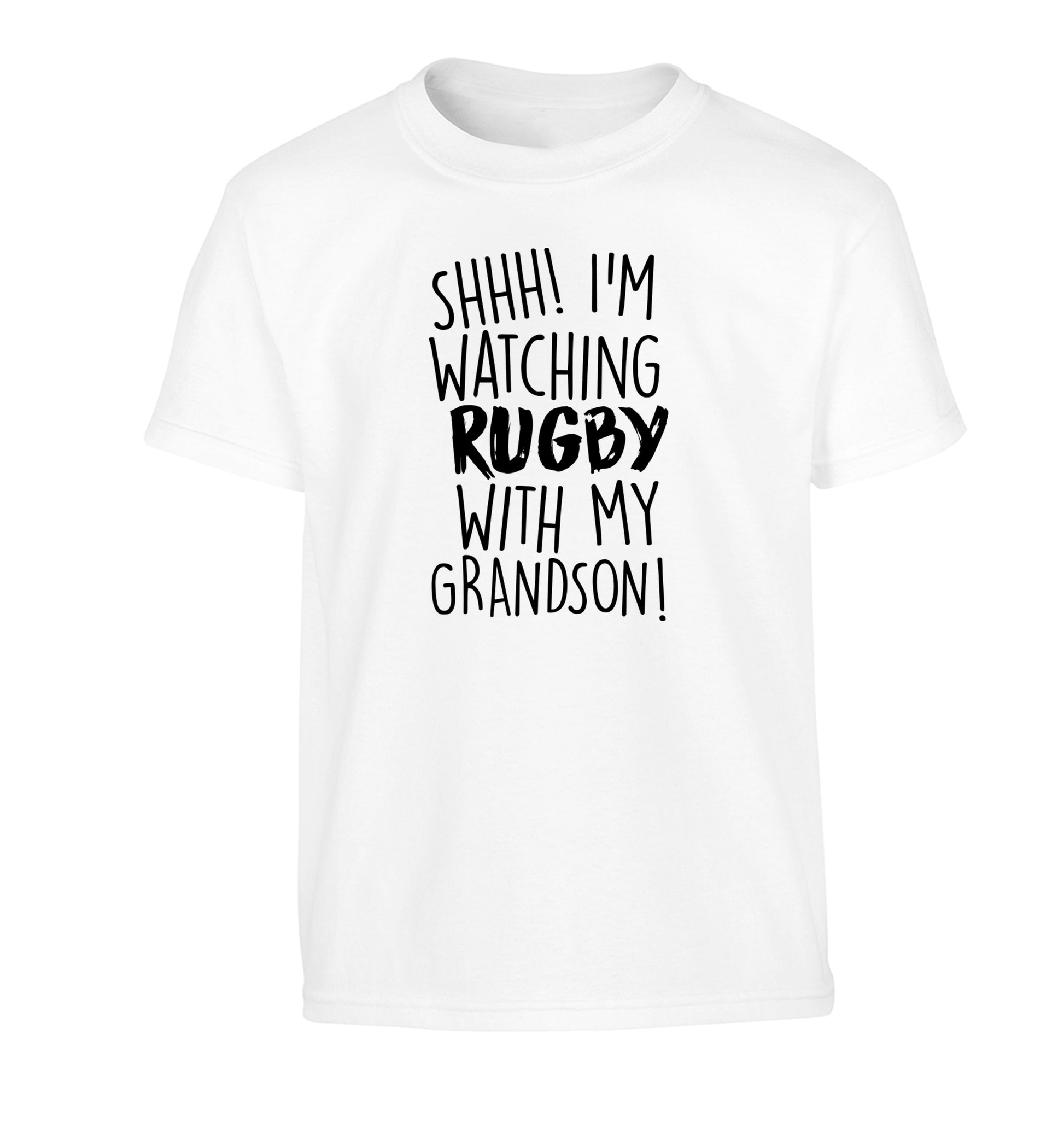 Shh I'm watching rugby with my grandson Children's white Tshirt 12-13 Years