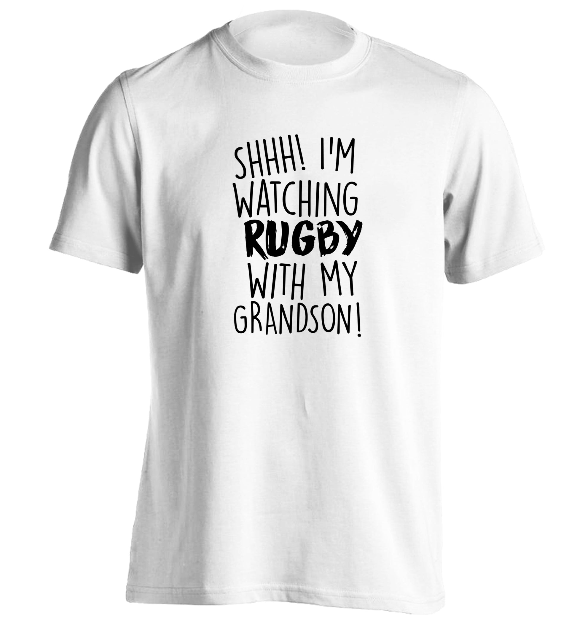 Shh I'm watching rugby with my grandson adults unisex white Tshirt 2XL
