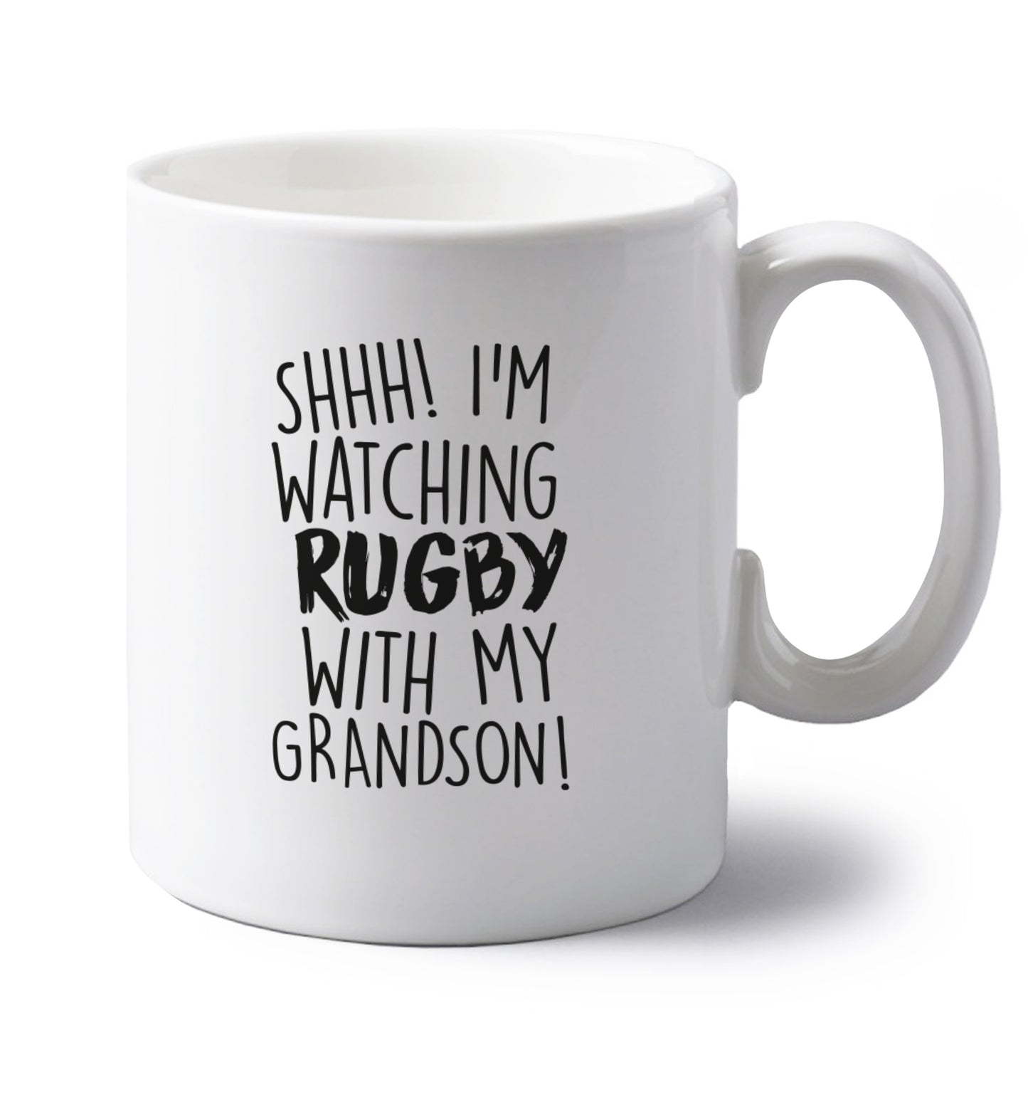 Shh... I'm watching rugby with my dad left handed white ceramic mug 