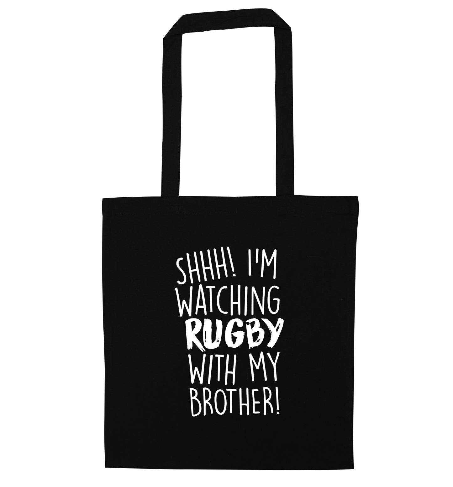 Shh... I'm watching rugby with my brother black tote bag
