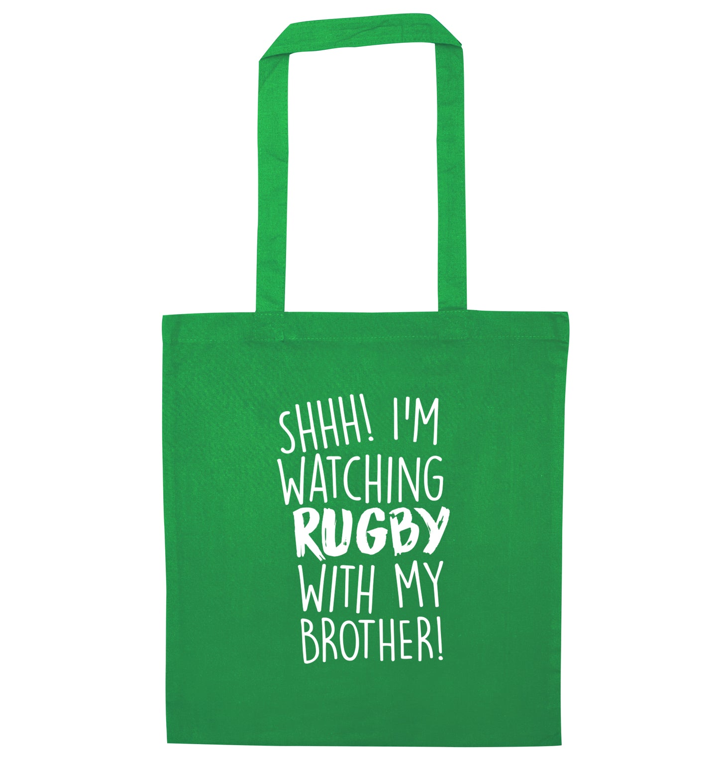 Shh... I'm watching rugby with my brother green tote bag