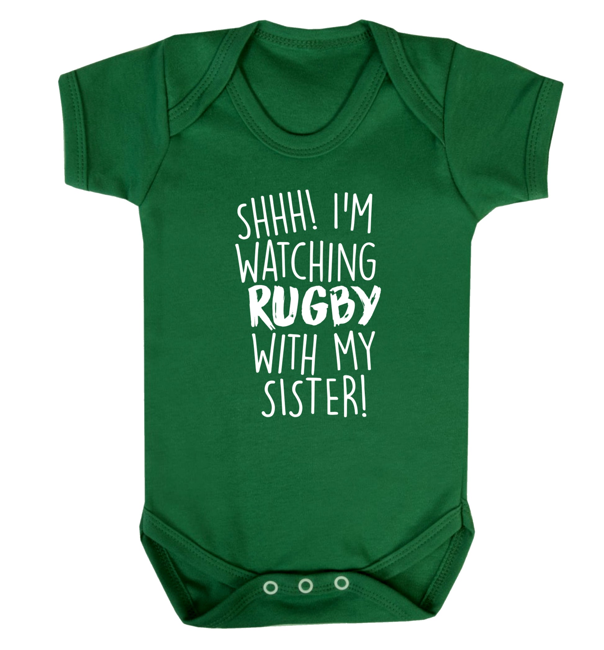 Shh... I'm watching rugby with my sister Baby Vest green 18-24 months